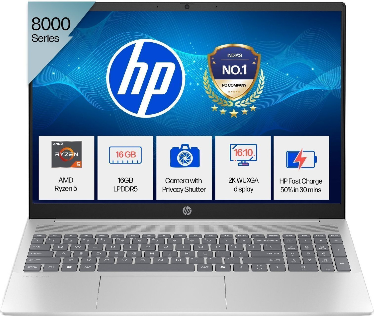 Image of HP Pavilion MSO 2021 AMD Ryzen 5 Hexa Core 8540U - (16 GB /512 GB SSD /Windows 11 Home) 16-ag0019AU Thin and Light Laptop