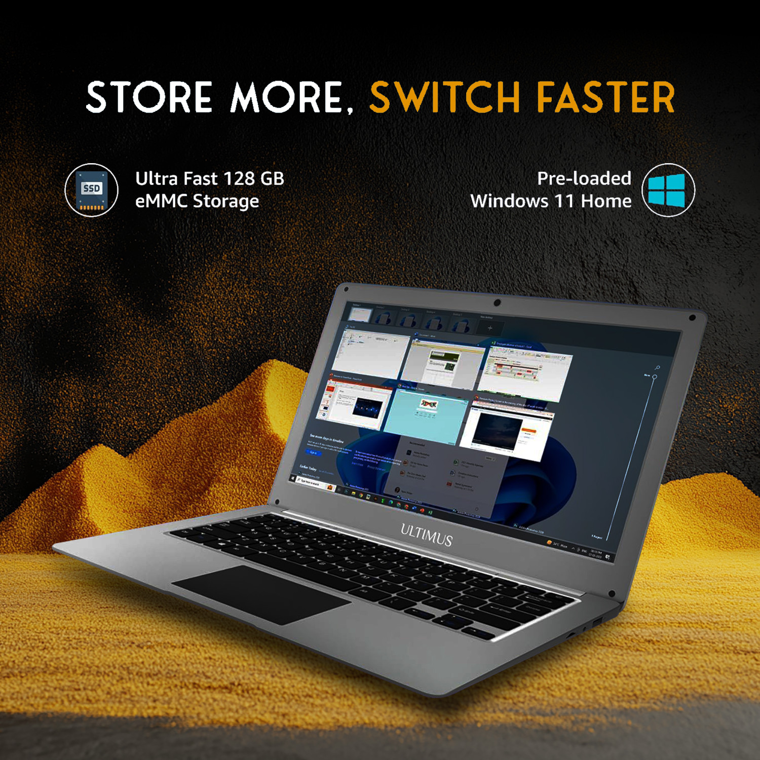 Image of Ultimus Intel Celeron Dual Core - (4 GB /128 GB EMMC Storage /Windows 11 Home) NU14U4INC43BN-GR Laptop