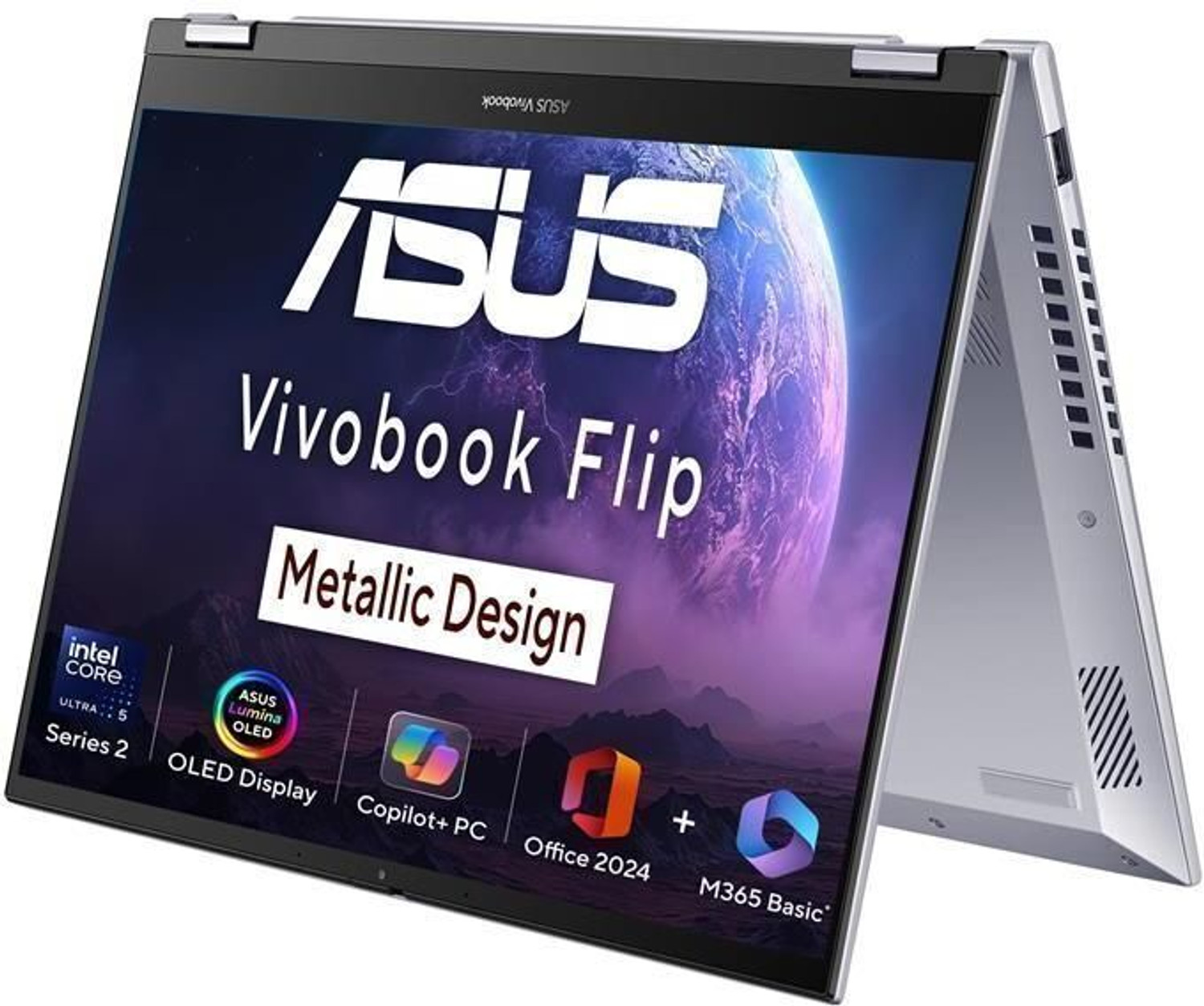 Image of ASUS Vivobook 14 Flip OLED (2026) with Touch Screen, Metallic Design, Intel Core Ultra 7 256V - (16 GB /512 GB SSD /Windows 11 Home) TP3407SA-QL025WS 2 in 1 Laptop