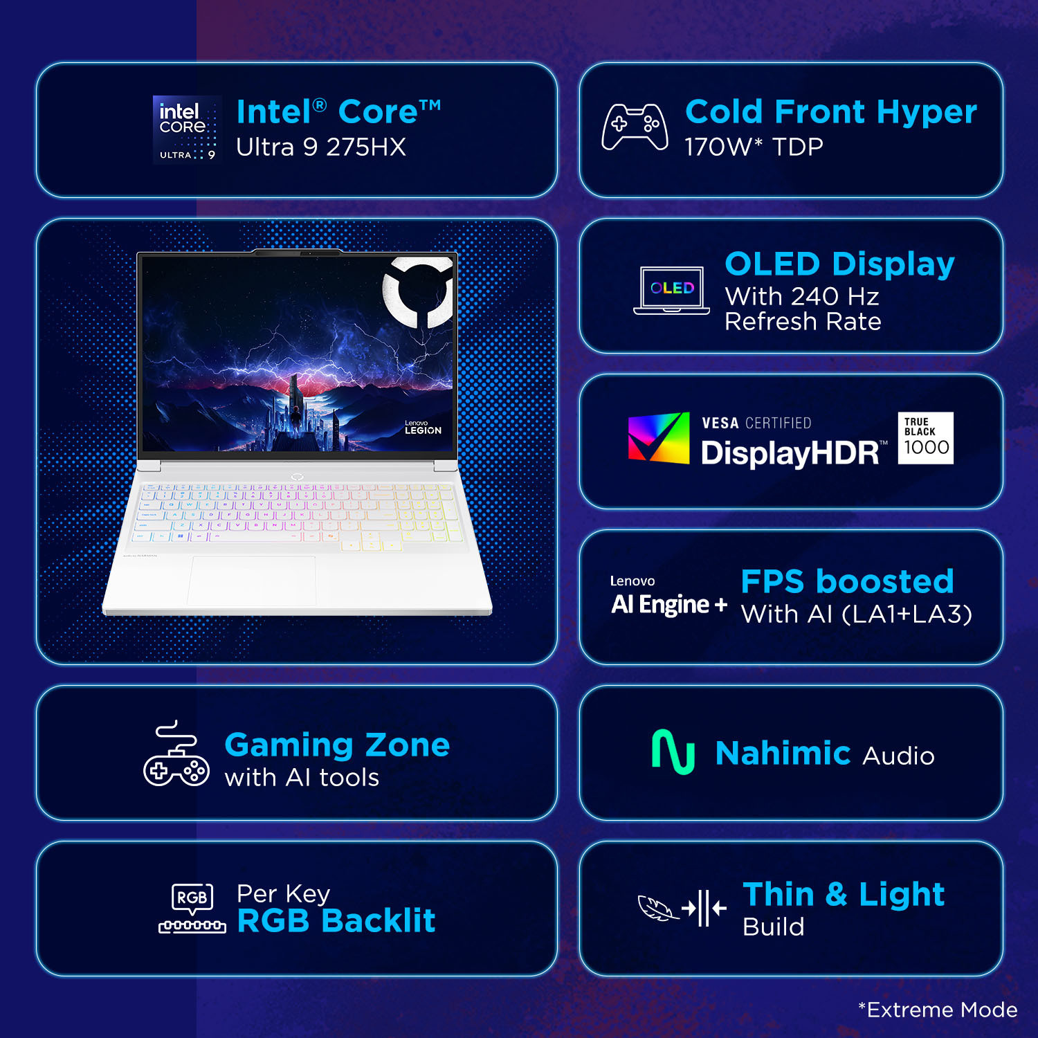 Image of Lenovo Legion 7 WQXGA OLED Intel Core Ultra 9 275HX - (32 GB /1 TB SSD /Windows 11 Home /8 GB Graphics /NVIDIA GeForce RTX 5060) Legion 7 16IAX10 Gaming Laptop