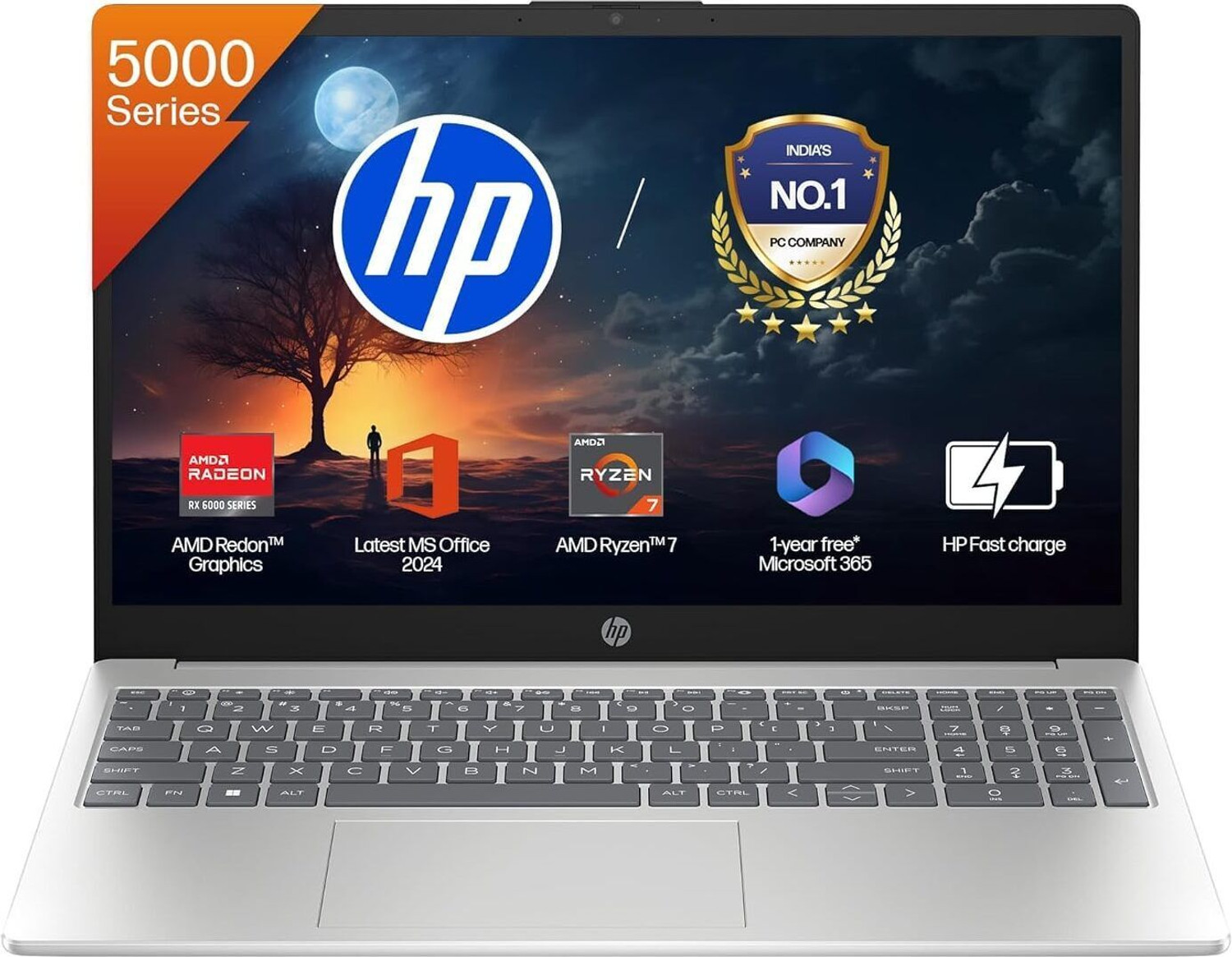 Image of HP 15 with Backlit Keyboard & Office 2024 AMD Ryzen 7 Octa Core 5825U - (16 GB /512 GB SSD /Windows 11 Home) 15-fc0476AU / 15-fc0533AU Thin and Light Laptop