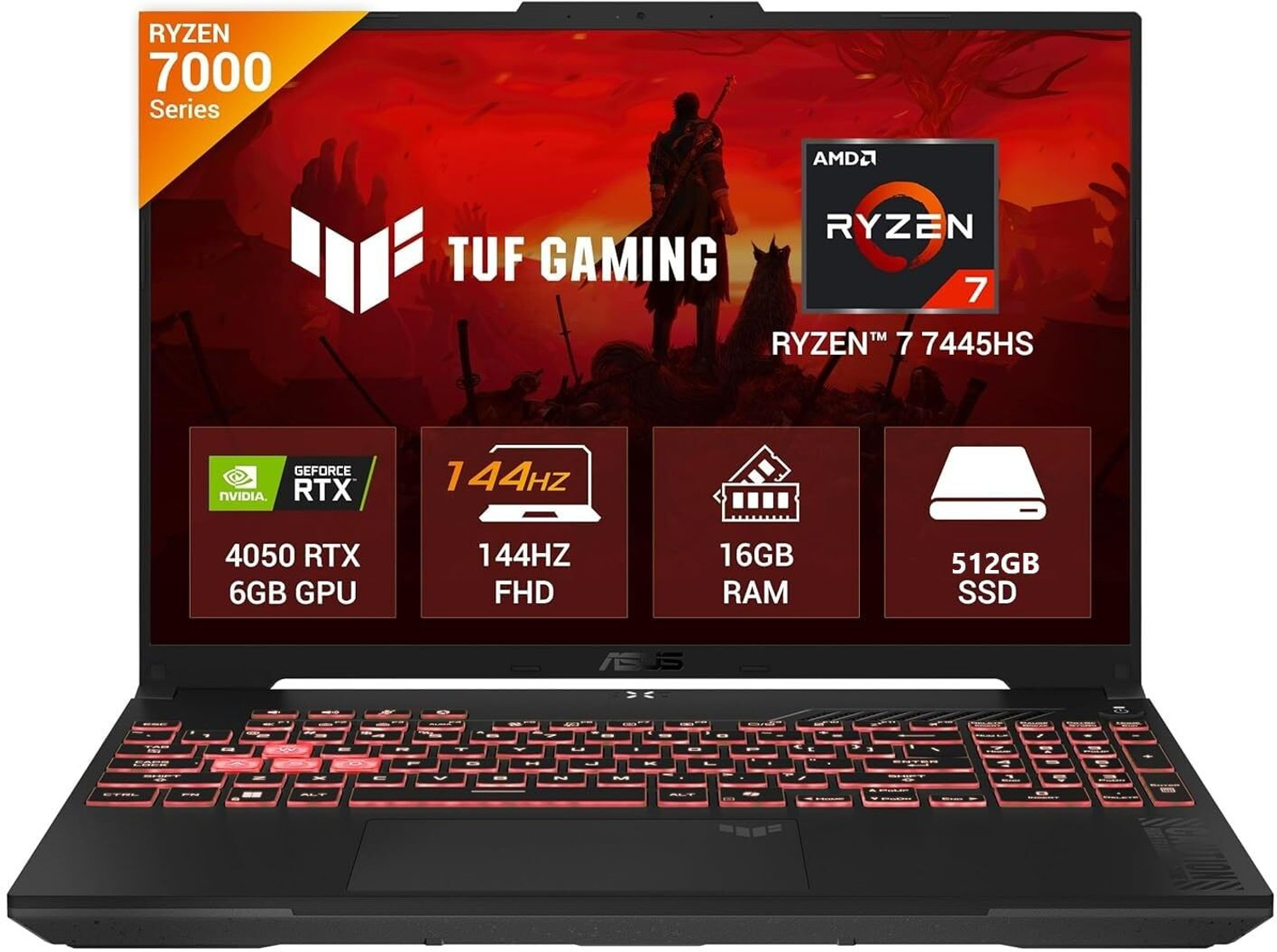 Image of ASUS TUF Gaming A16 (2025) with MSO 2024+M365 Basic AMD Ryzen 7 Hexa Core - (16 GB /512 GB SSD /Windows 11 Home /6 GB Graphics /AMD Radeon NVIDIA GeForce RTX 4050 /144 Hz) FA607NUG-RL136WS Gaming Laptop