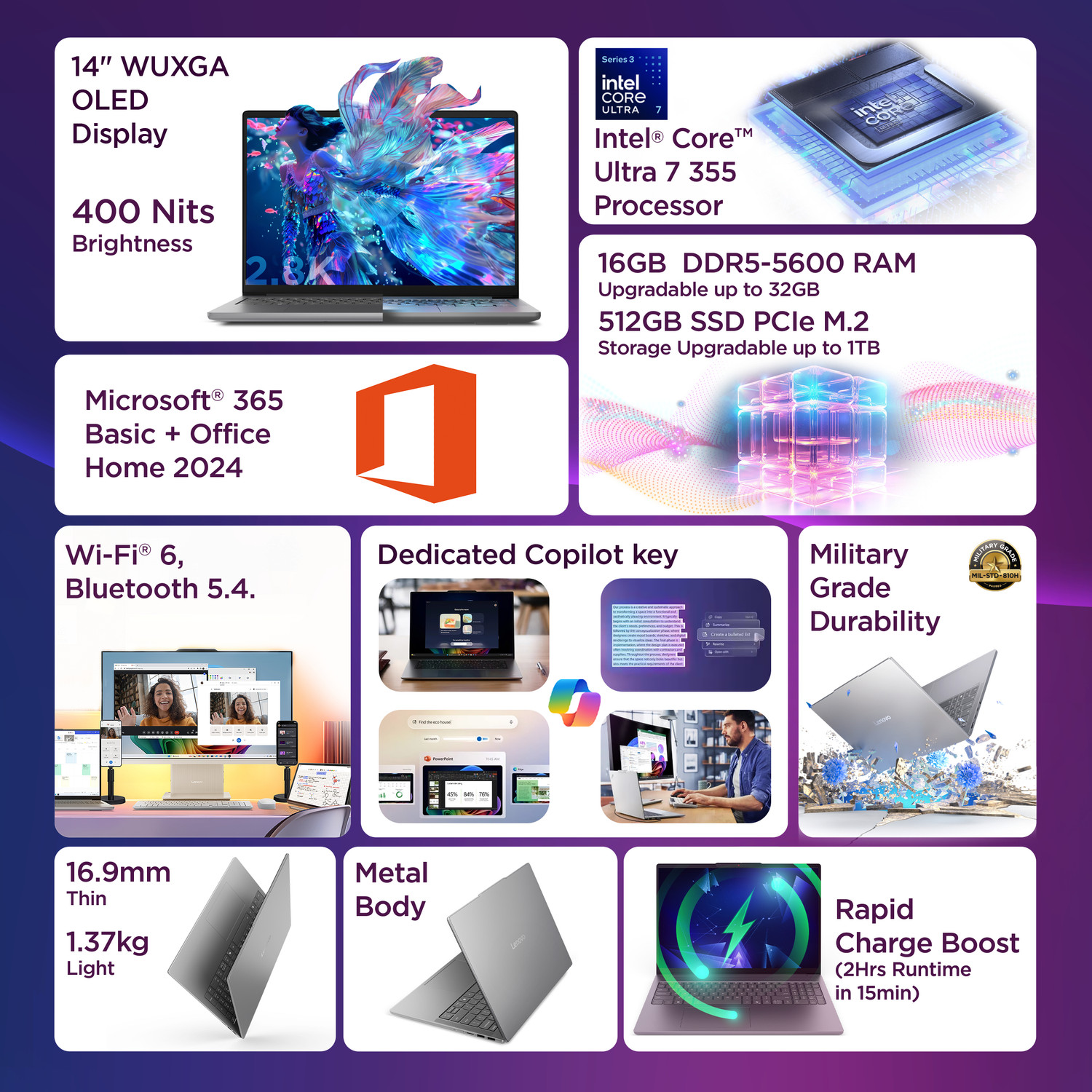 Image of Lenovo IdeaPad Slim 5 (Gen 11) Next-Gen AI PC Intel Core Ultra 7 Series 3 355 - (16 GB /512 GB SSD /Windows 11 Home) IdeaPad Slim 5 14IPH11 Thin and Light Laptop