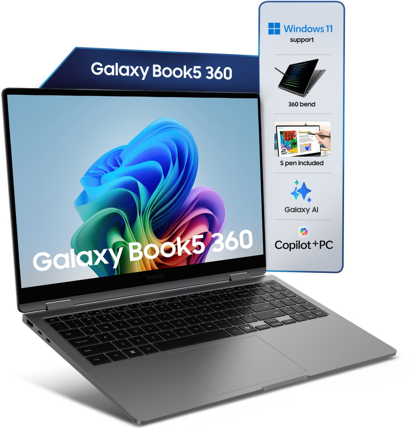 Image of Samsung Galaxy Book5 360 AI PC Full Metal Chasis Intel Core Ultra 7 256V - (16 GB /1 TB SSD /Windows 11 Home) NP750QHA 2 in 1 Laptop