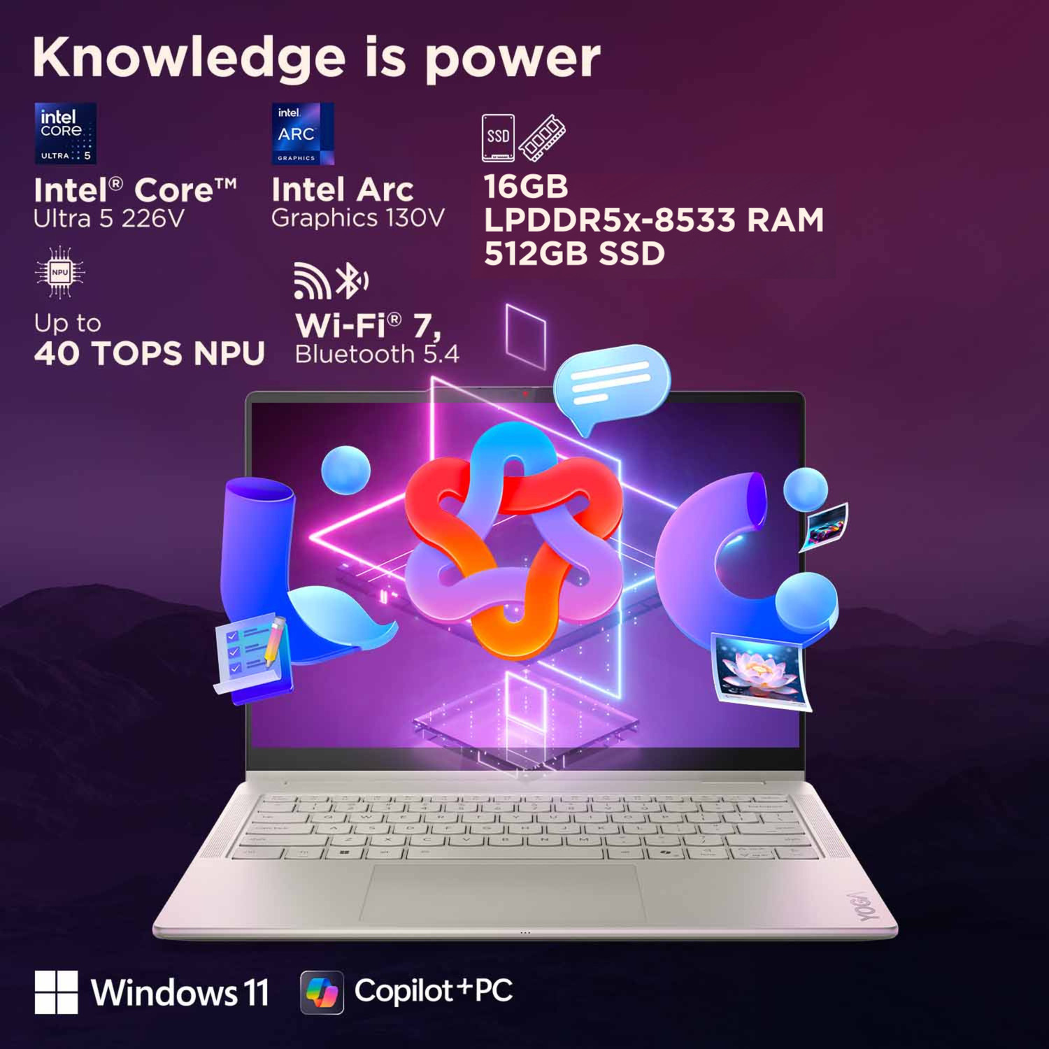 Image of Lenovo Yoga 2-in-1 OLED Display Intel Core Ultra 5 226V - (16 GB /512 GB SSD /Windows 11 Home) Yoga 7 2-in-1 14ILL10 Laptop