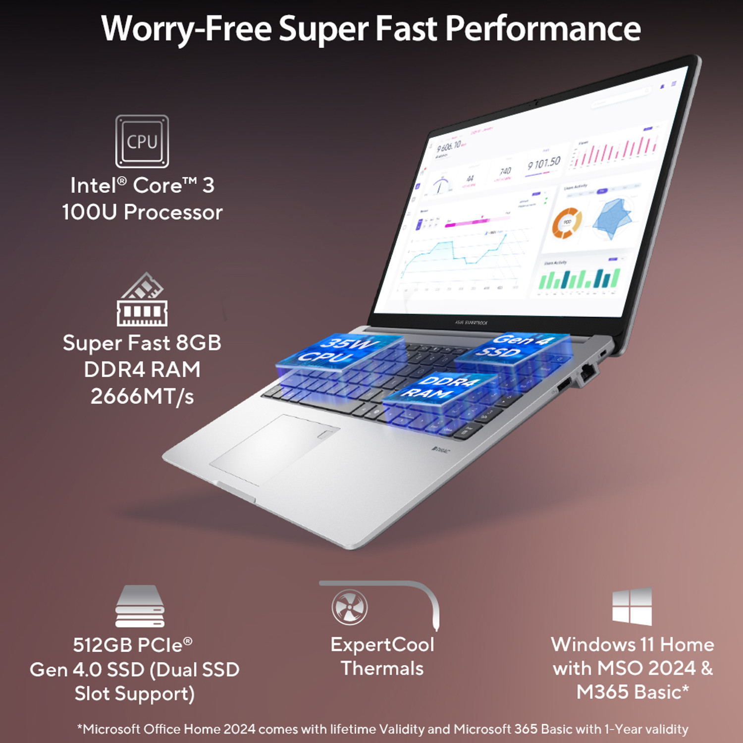 Image of ASUS P1 Intel Core 3 100U - (8 GB /512 GB SSD /Windows 11 Home) P1503CVAYB-S73384WS Thin and Light Laptop