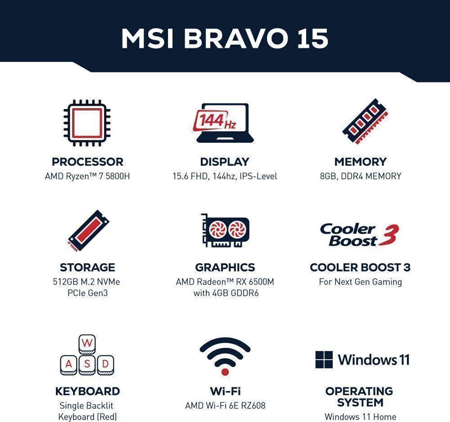 Image of MSI Bravo 15 AMD Ryzen 7 Octa Core 5800H - (16 GB /512 GB SSD /Windows 11 Home /4 GB Graphics /AMD Radeon RX6500M /144 Hz) Bravo 15 B5ED-035IN Gaming Laptop