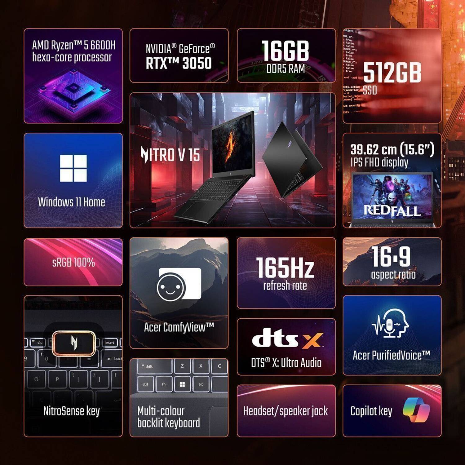 Acer Nitro V Ryzen 5 6600H 16GB 512GB SSD Gaming Laptop - Image 2