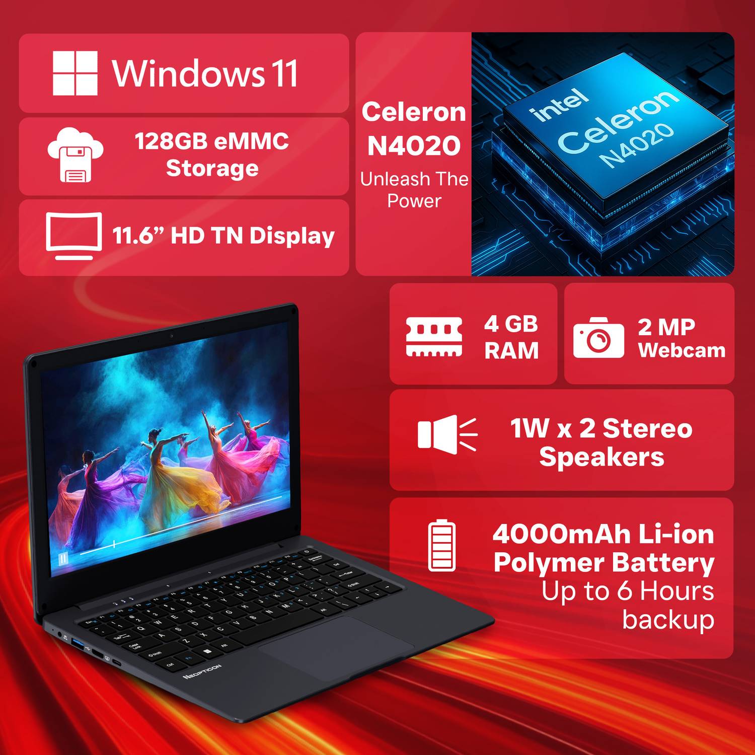 Neopticon Ebook Celeron Dual Core 4GB/128GB SSD/128GB EMMC - Image 2