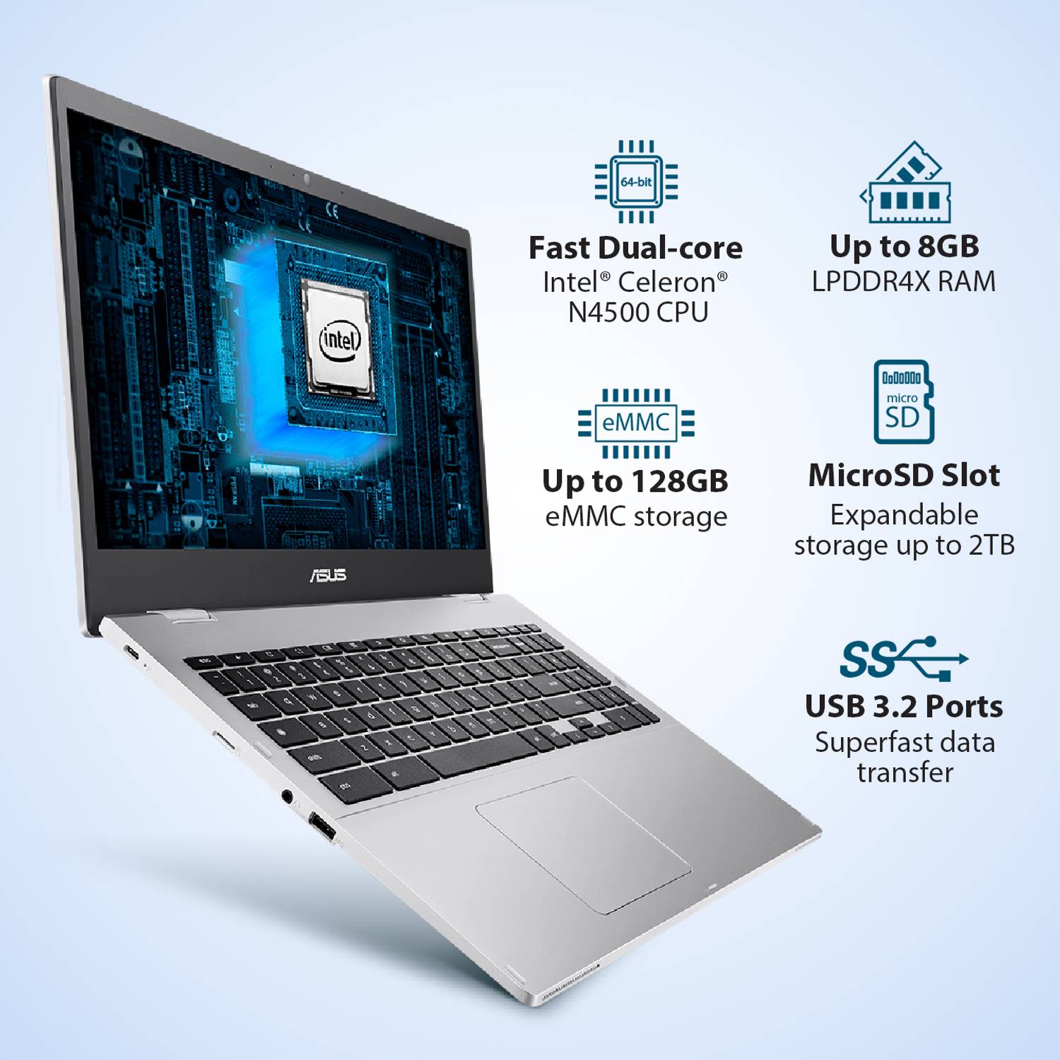 ASUS Chromebook Intel Celeron Dual Core N4500 - (8 GB/64 GB EMMC