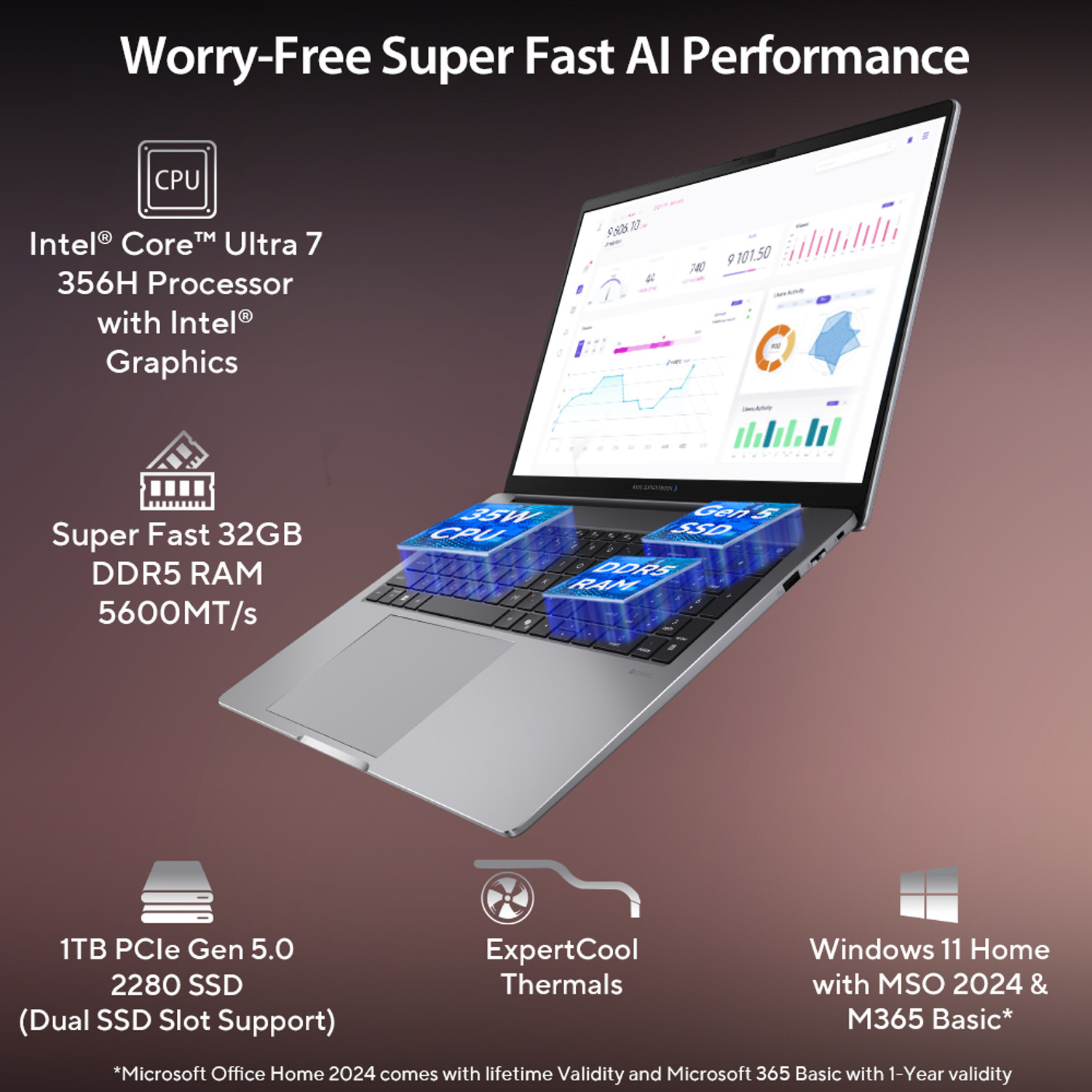 Image of ASUS Expertbook P5 Full metal AI PC with 1 Yr ADP Intel Core Ultra 7 356H - (32 GB /1 TB SSD /Windows 11 Home) P5605CAA-PL0049WS Laptop