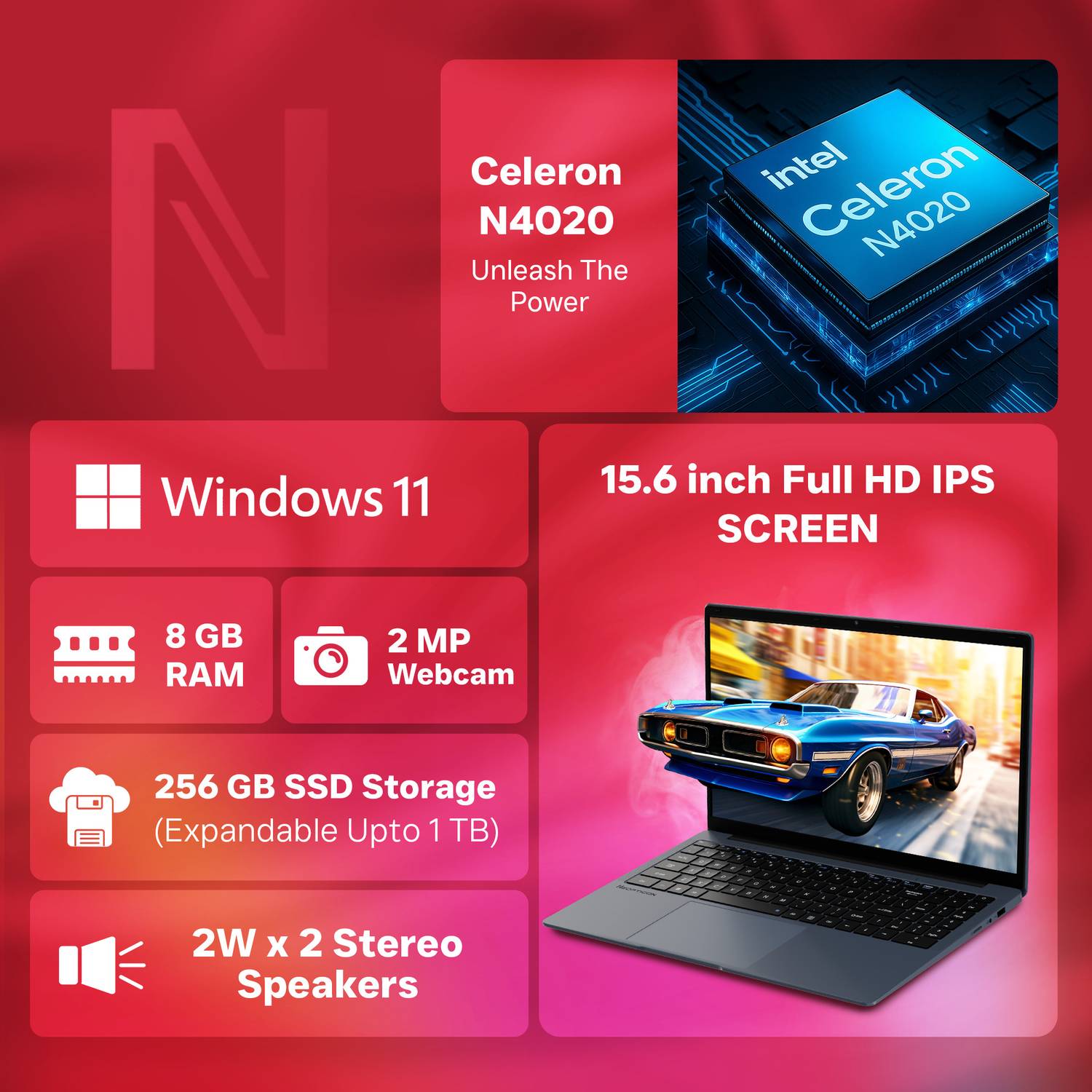 Neopticon BrowseBook Intel Celeron Dual Core N4020 - (8 GB/256 GB SSD/Windows 11 Home) BBN40825615 Laptop - Image 5