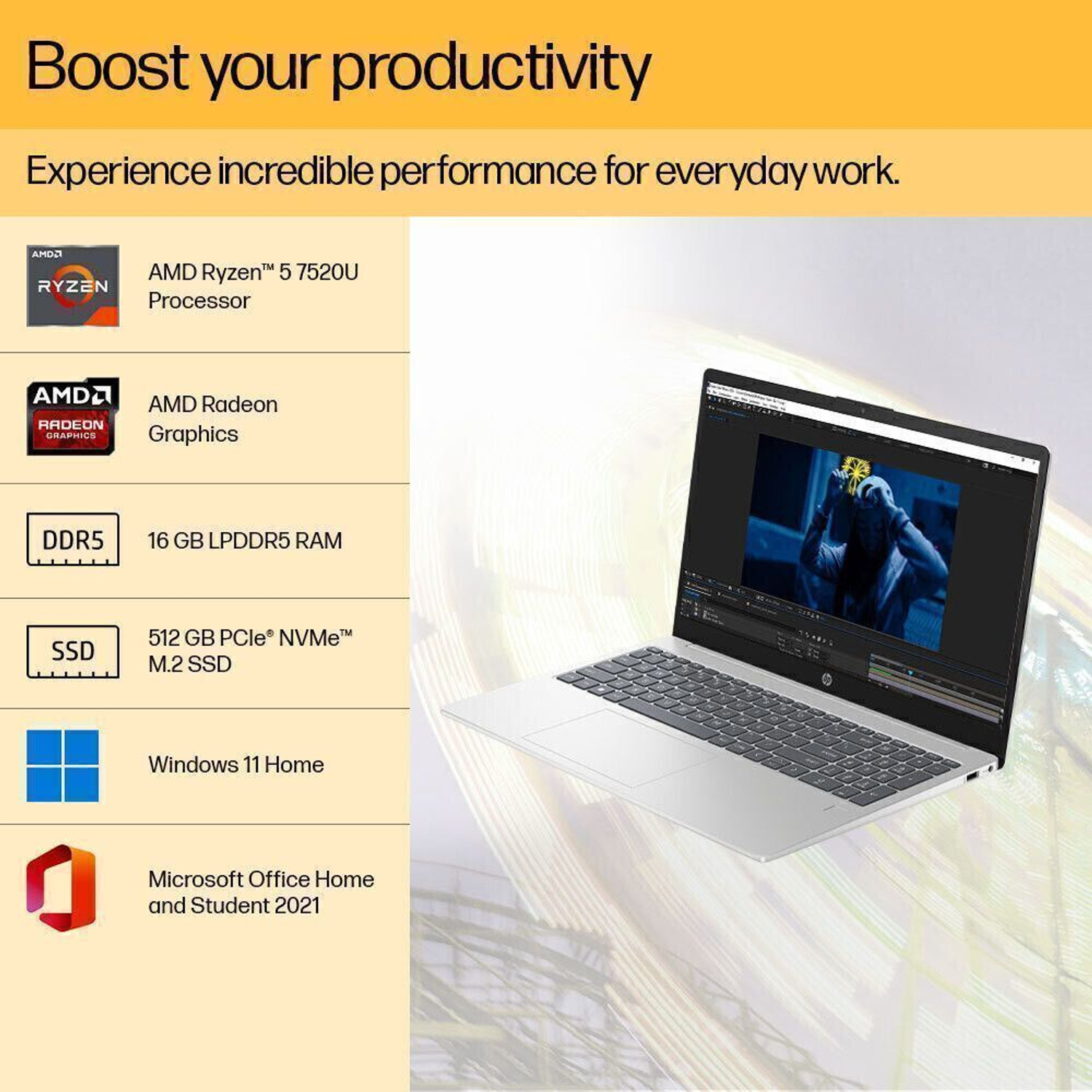 Image of HP 15s AMD Ryzen 5 Quad Core 7520U - (16 GB /512 GB SSD /Windows 11 Home) 15-fc0031AU Thin and Light Laptop (15.6 inch, Natural Silver, 1.75 kg, With MS Office)