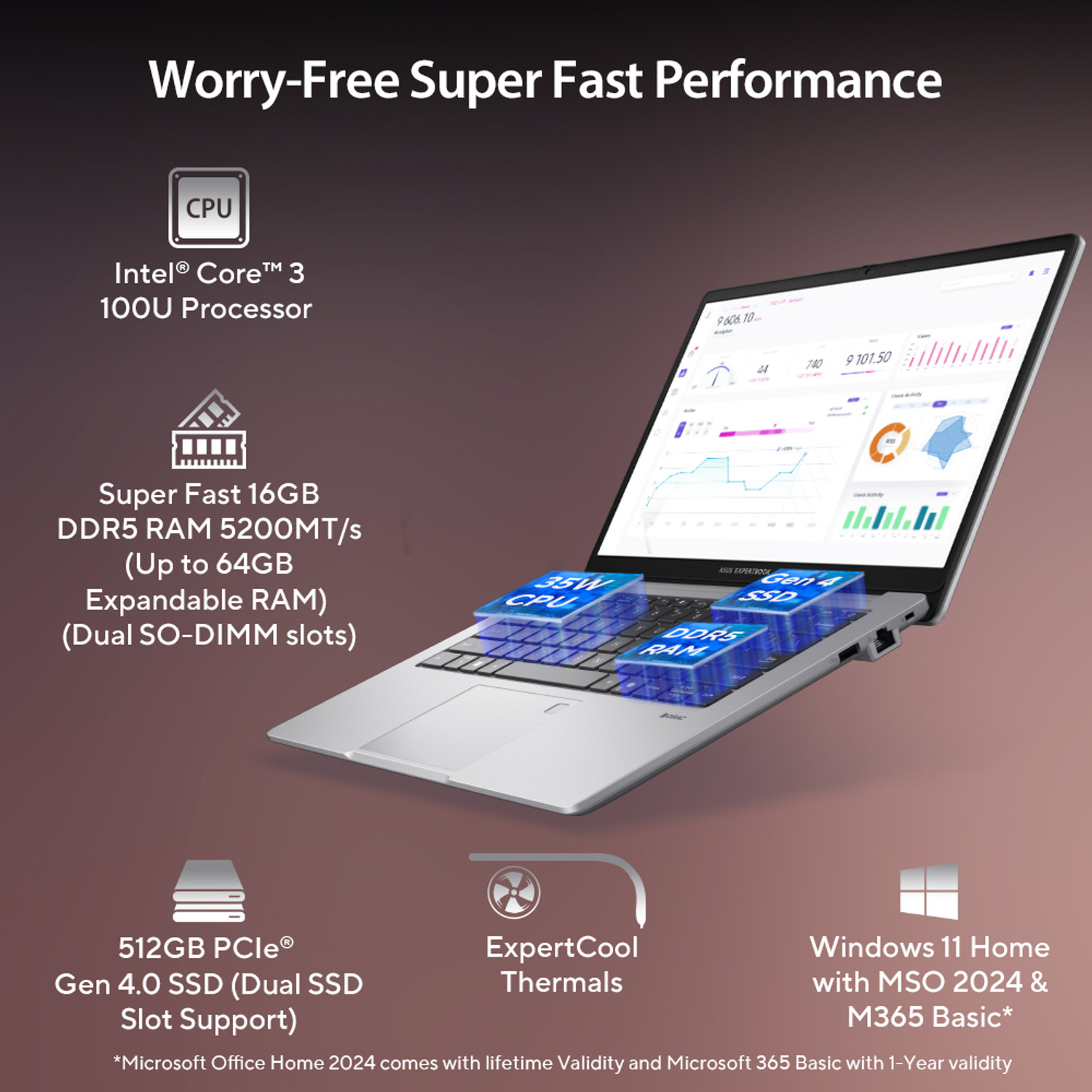 Image of ASUS ExpertBook P1 (i3 14th Gen) with 1 Yr ADP Intel Core 3 14th Gen 100U - (16 GB /512 GB SSD /Windows 11 Home) P1403CVA-S61822WS Thin and Light Laptop