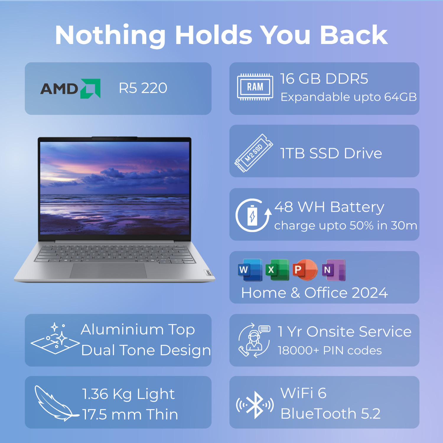 Image of Lenovo Ryzen 5 220 AMD Ryzen 5 Hexa Core 220 - (16 GB /1 TB SSD /Windows 11 Home) 21V0A01SIG Laptop
