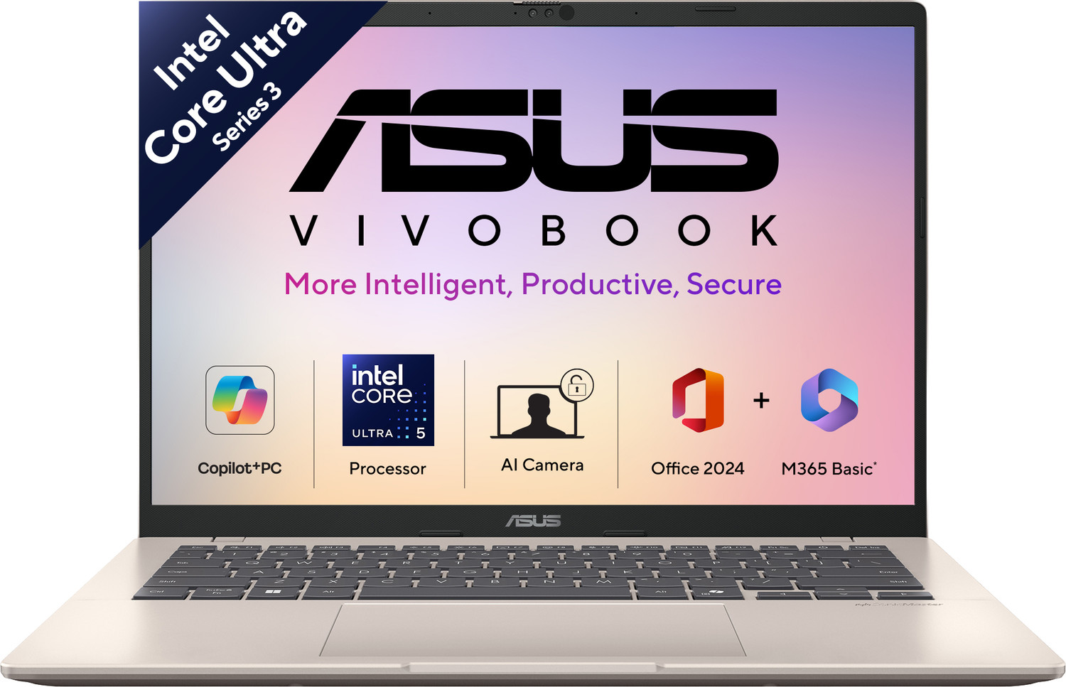 Image of ASUS Vivobook 14 (2026) AI PC with Office 2024 + M365 Basic*, Copilot+ PC Intel Core Ultra 5 Series 3 325 - (16 GB /512 GB SSD /Windows 11 Home) X1407AA-LY028WS Thin and Light Laptop