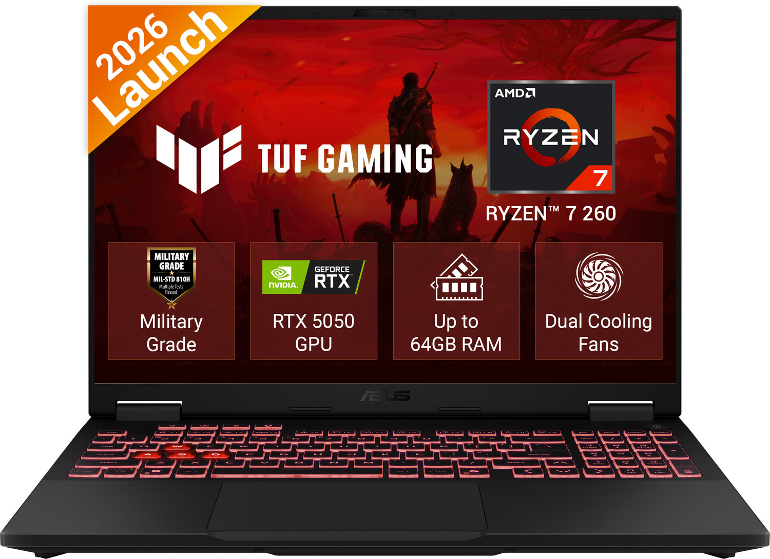 Image of ASUS TUF Gaming A16 (2026) AMD Ryzen 7 260 - (16 GB /512 GB SSD /Windows 11 Home /8 GB Graphics /NVIDIA GeForce RTX 5050 /144 Hz) FA608UHI-TU238WS Gaming Laptop