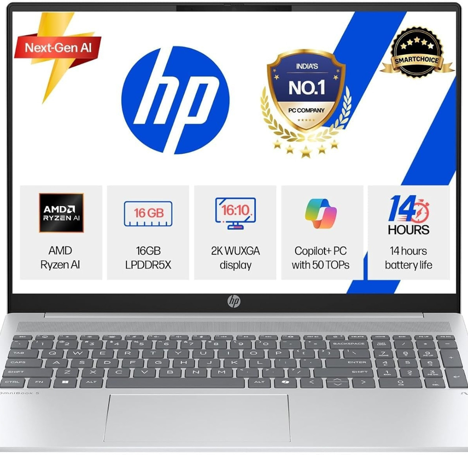 Image of HP HP Smartchoice OmniBook 5 AMD Ryzen 7 Ryzen AI 7 350 - (16 GB /512 GB SSD /Windows 11 Home) ag1048au Thin and Light Laptop