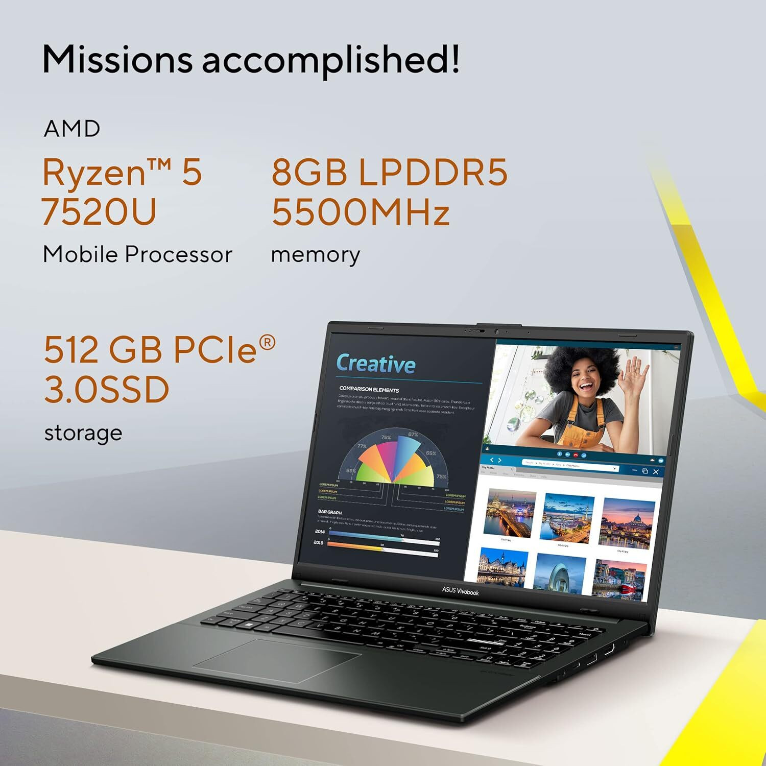 Image of ASUS Vivobook Go 15 AMD Ryzen 5 Dual Core 7520U - (8 GB /512 GB SSD /Windows 11 Home) E1504FA-NJ133WS+E1504FA-NJ522WS Thin and Light Laptop