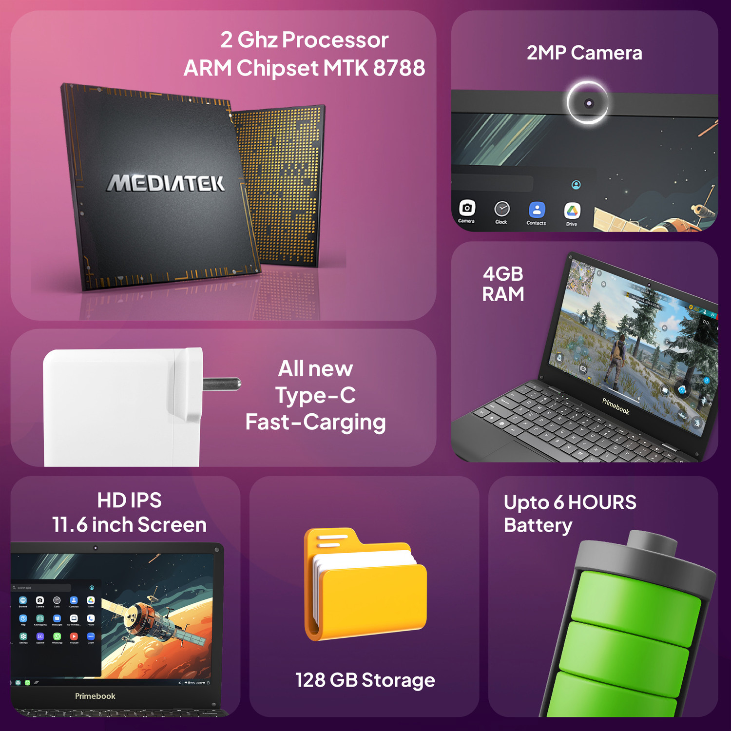 Image of Primebook 4G Android Based MediaTek MT8788 - (4 GB /128 GB EMMC Storage /Prime OS) 4G Thin and Light Laptop