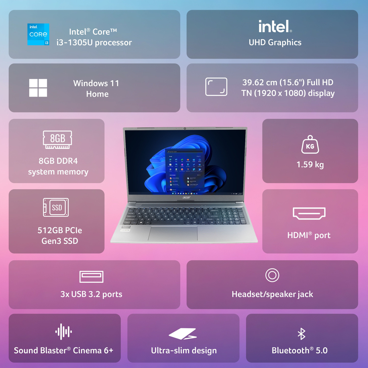 Image of Acer Aspire Intel Core i3 13th Gen - (8 GB /512 GB SSD /Windows 11 Home) UN.34ESI.004 Notebook