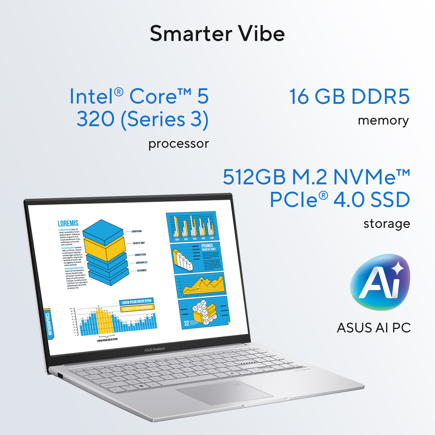 Image of ASUS Vivobook 15 (2026), AI PC with NPU up to 16TOPS, Intel Core 5 320 - (16 GB /512 GB SSD /Windows 11 Home) X1504MA-BQ125WS Thin and Light Laptop
