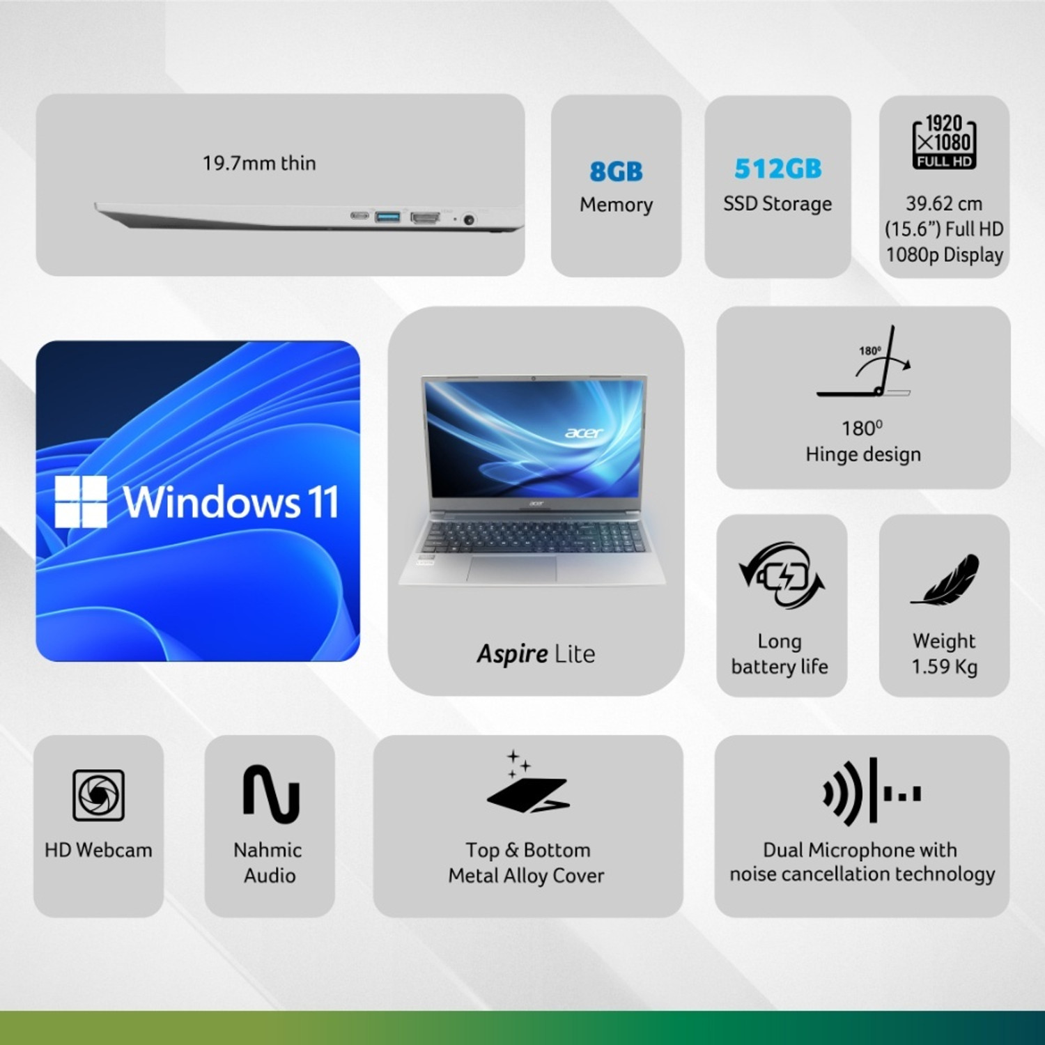 Image of Acer Aspire Lite AMD Ryzen 3 7330U - (8 GB /512 GB SSD /Windows 11 Home) AL15-41 Notebook