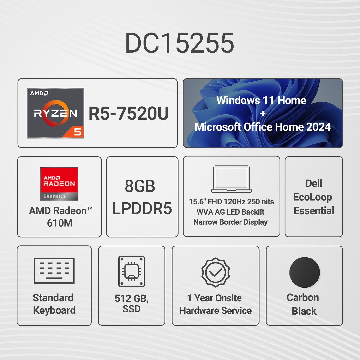 Image of DELL 15 (Previouly Inspiron) AMD Ryzen 5 Quad Core 7520U - (8 GB /512 GB SSD /Windows 11 Home) DC15255 / 15 D15260 Thin and Light Laptop