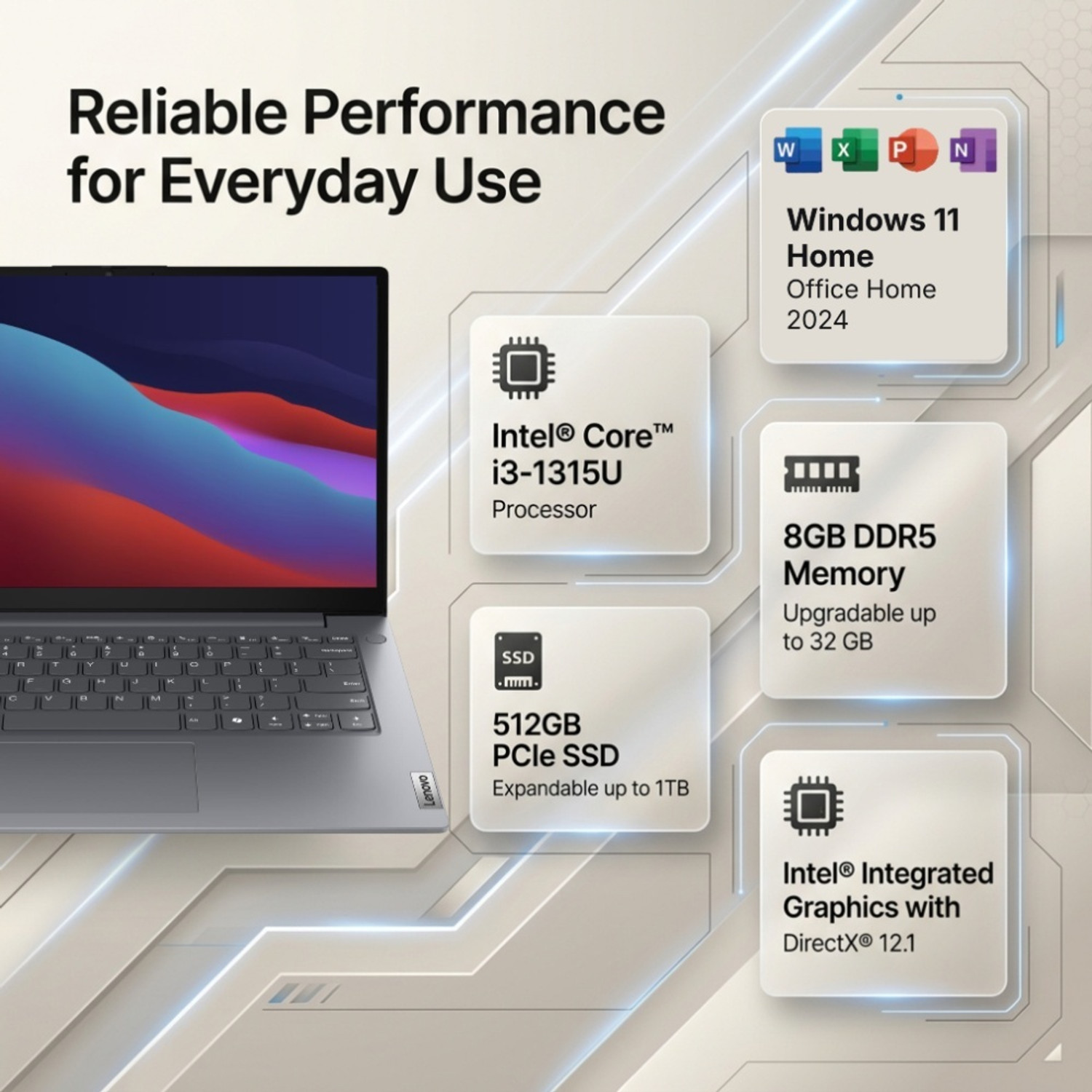 Image of Lenovo Intel Core i3 13th Gen 1315U - (8 GB /512 GB SSD /Windows 11 Home) 83HDA05HIG Laptop