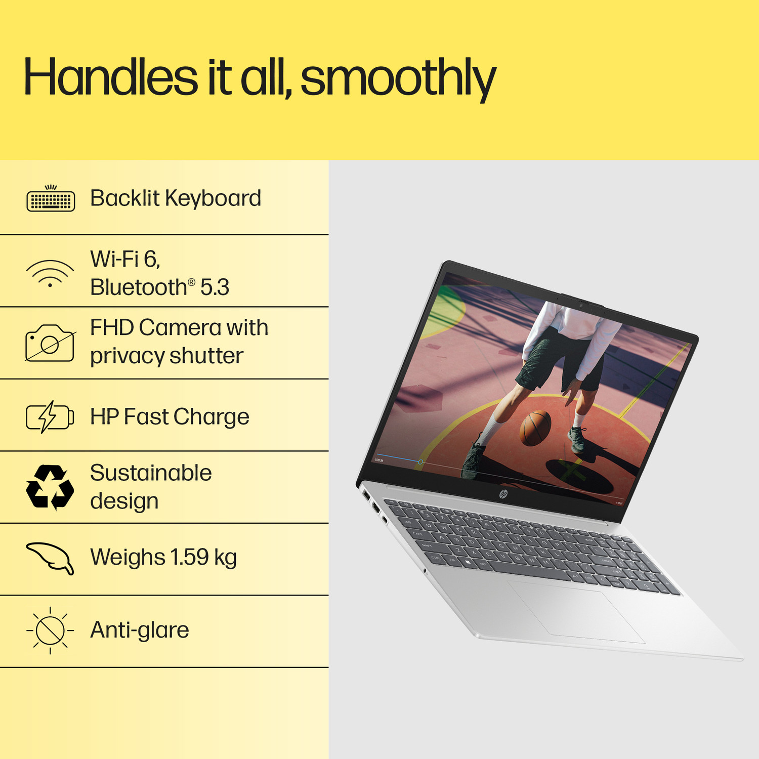 Image of HP AMD Ryzen 5 Hexa Core 7530U - (8 GB /512 GB SSD /Windows 11 Home) 15-fc0388AU Thin and Light Laptop