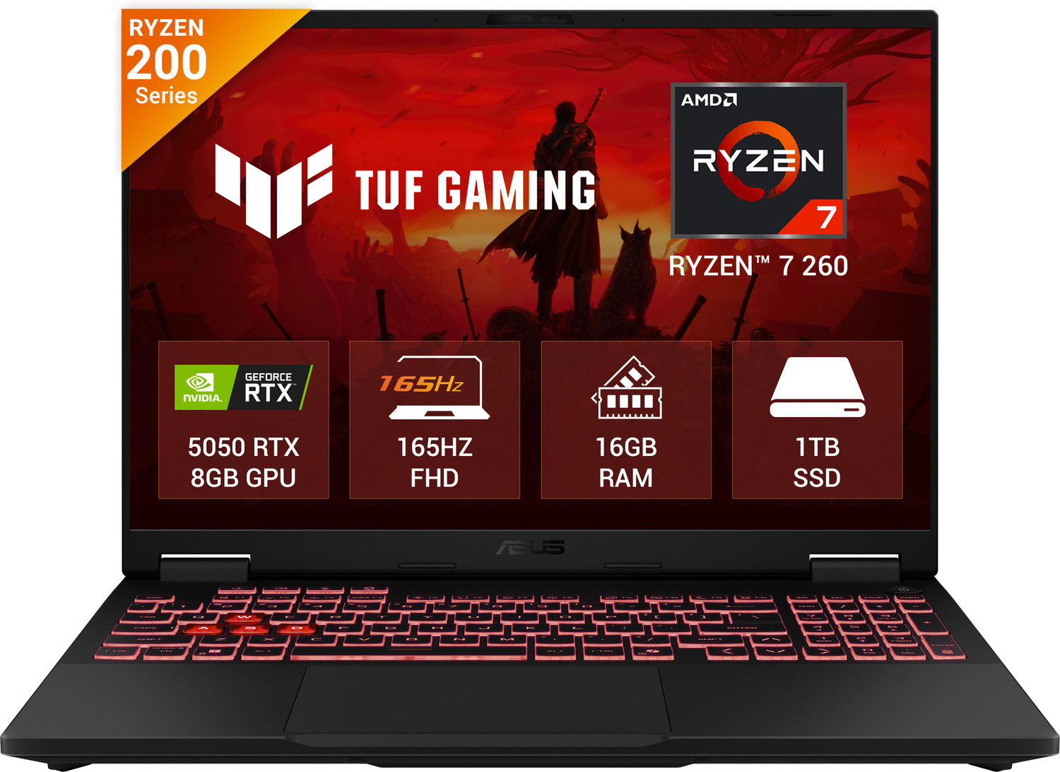 Image of ASUS TUF Gaming A16 (2026) with Office 2024 + M365 Basic AMD Ryzen 7 260 - (16 GB /1 TB SSD /Windows 11 Home /8 GB Graphics /NVIDIA GeForce RTX 5050 /165 Hz) FA608UH-RV112WS Gaming Laptop