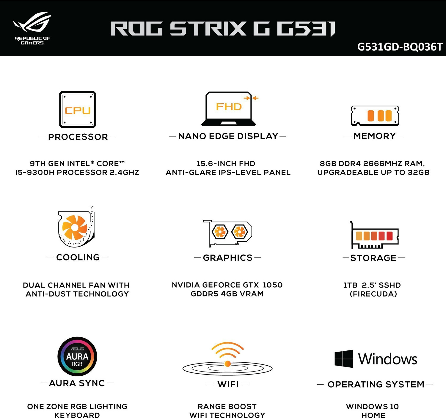 Image of ASUS ROG Strix G Intel Core i5 9th Gen 9300H - (8 GB /1 TB HDD /Windows 11 Home /4 GB Graphics /NVIDIA GeForce GTX 1050) G531GD-BQ036T Gaming Laptop