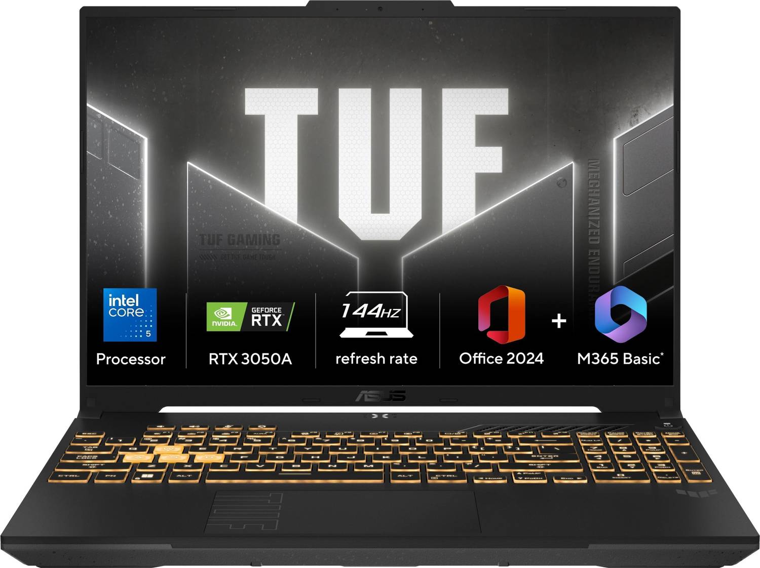 ASUS TUF Gaming F16 (2025) with Office 2024 + M365 Basic*, (i5 14th gen) Intel Core 5 210H - (16 GB/512 GB SSD/Windows 11 Home/4 GB Graphics/NVIDIA GeForce RTX 3050A/144 Hz) FX607VB-RL076WS Gaming Laptop