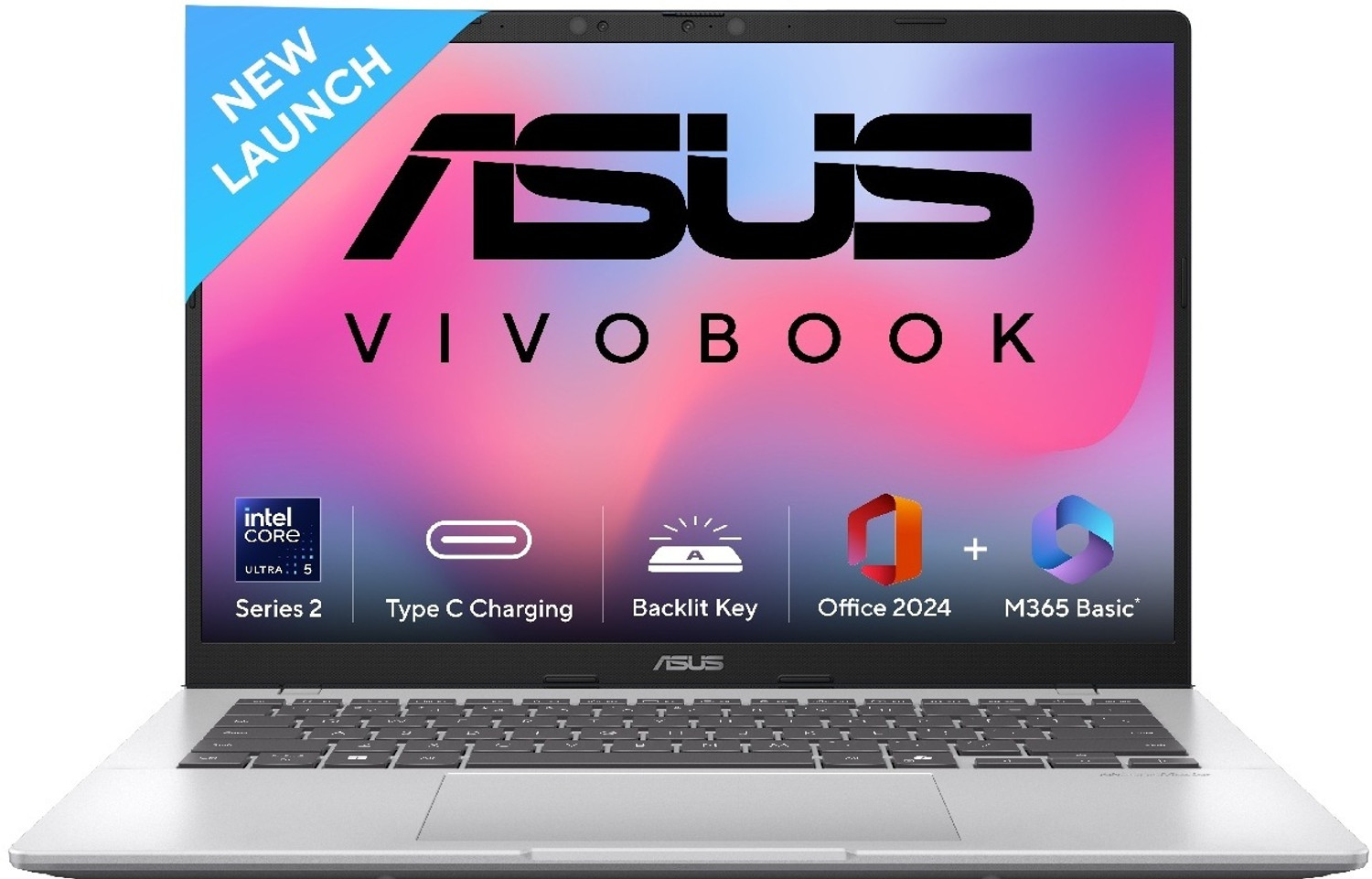 Image of ASUS Vivobook 14 (2025) with Office 2024 + M365 Basic*, Intel Core Ultra 5 225H - (16 GB /512 GB SSD /Windows 11 Home) X1407CA-LY160WS Thin and Light Laptop