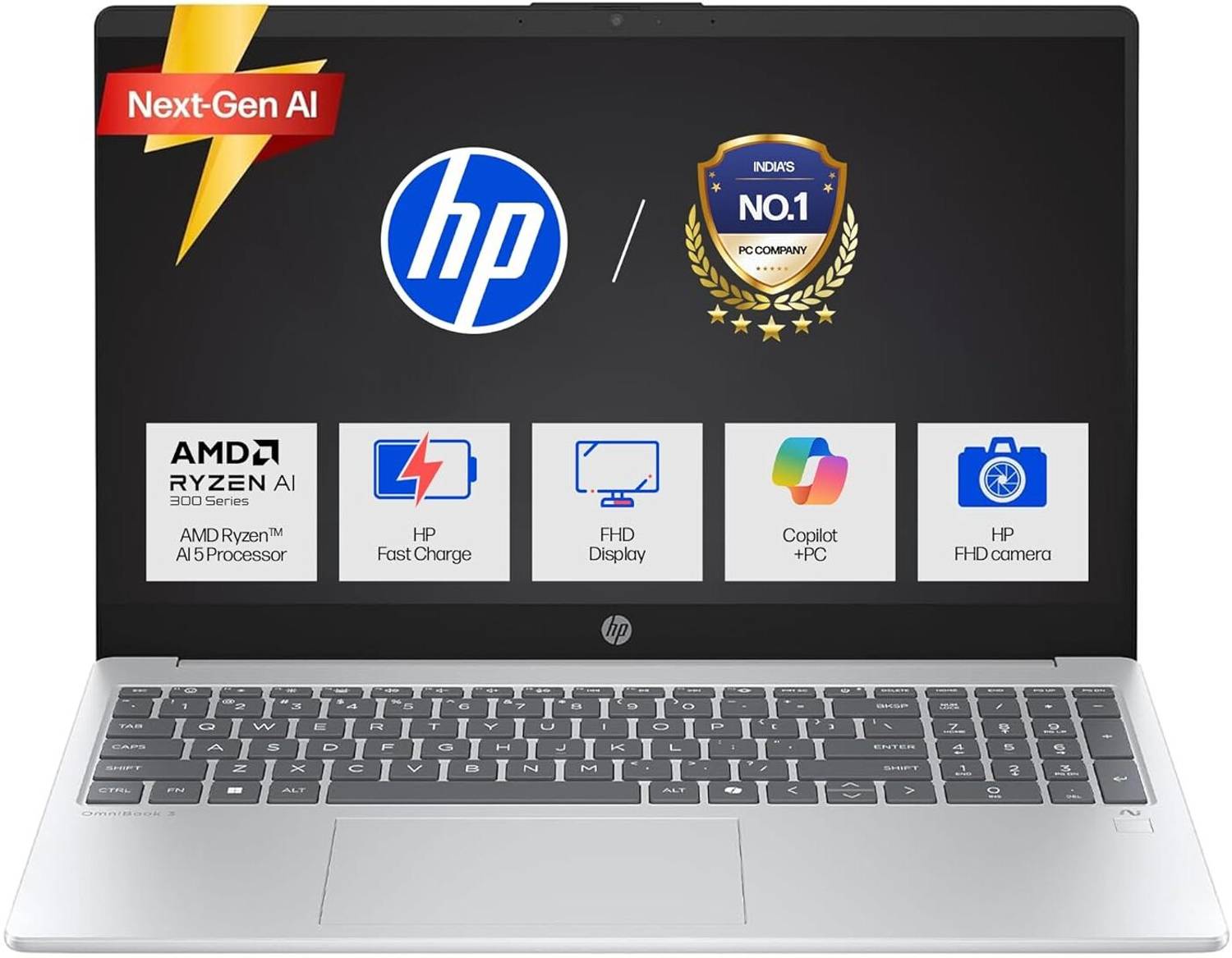 HP Omnibook 3 with Backlit Keyboard AMD Ryzen AI 5 Quad Core - (2