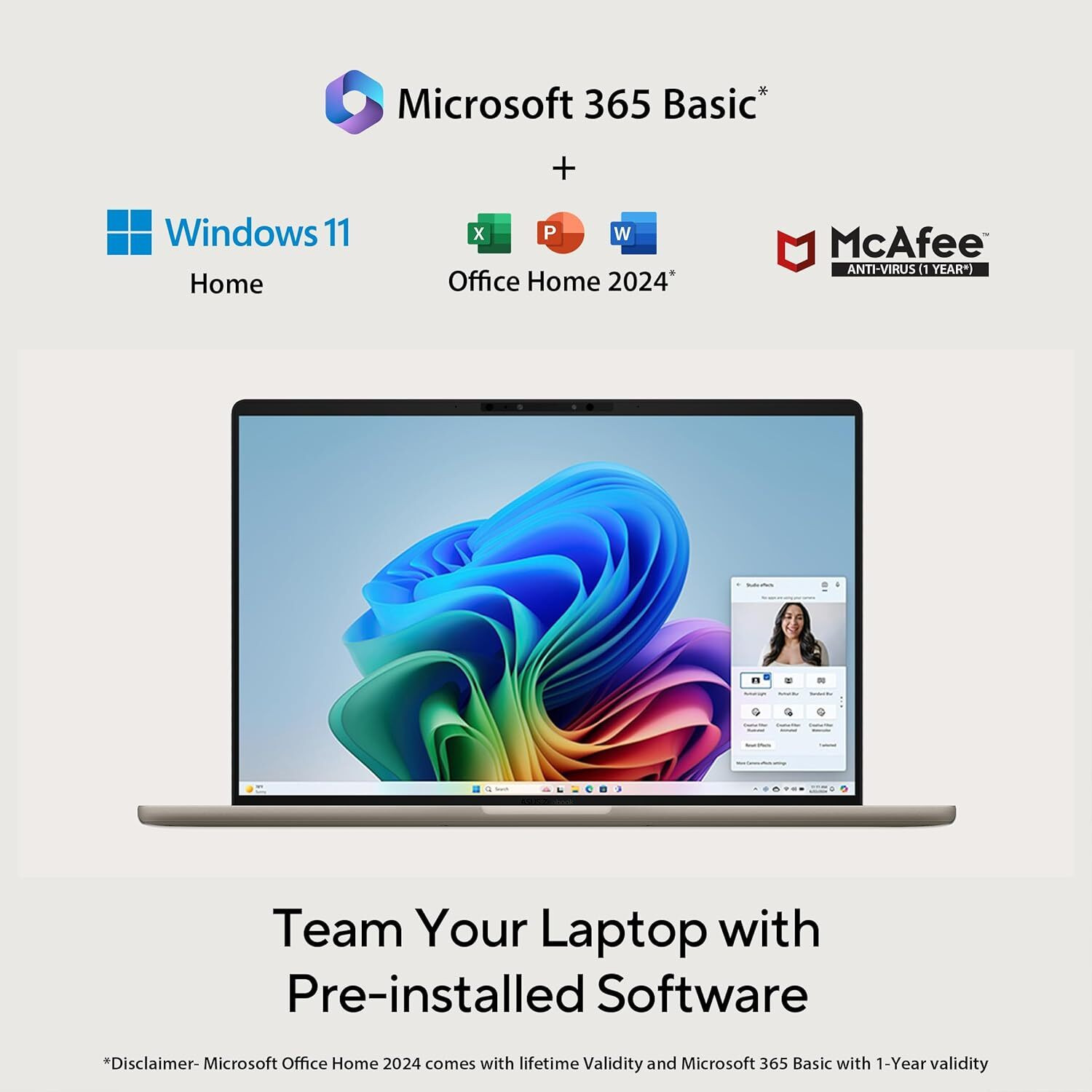 Image of ASUS Zenbook A14 OLED (2026), MSO 2024 + M365 Basic, Metal Body, Backlit Keyboard, Snapdragon X - (16 GB /512 GB SSD /Windows 11 Home) UX3407QA-QD258WS Thin and Light Laptop