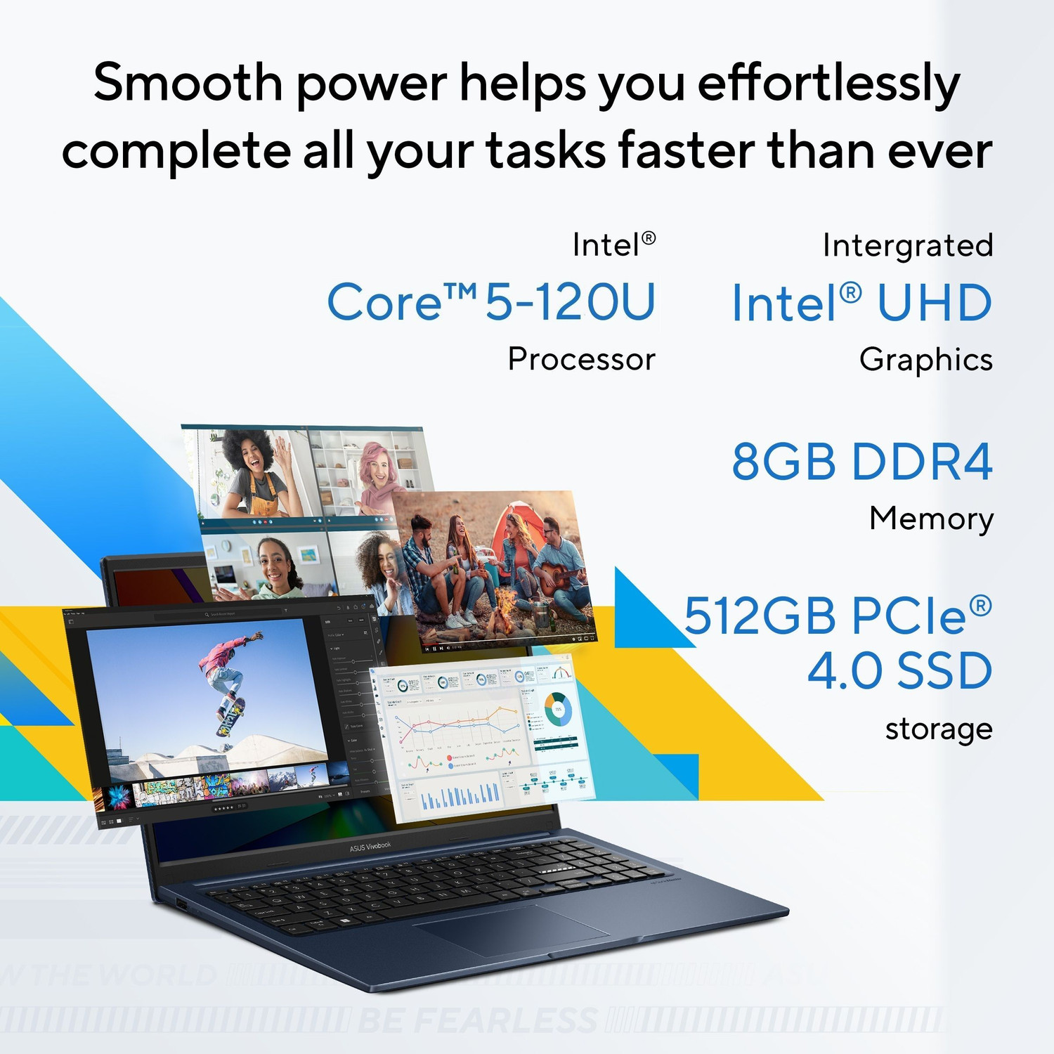 Image of ASUS Vivobook 15 (2025) (i5 14th Gen) with MSO 2024 + M365 Basic*, Backlit Keyboard, Intel Core 5 120U - (8 GB /512 GB SSD /Windows 11 Home) X1504VAP-NJ2863WS Thin and Light Laptop