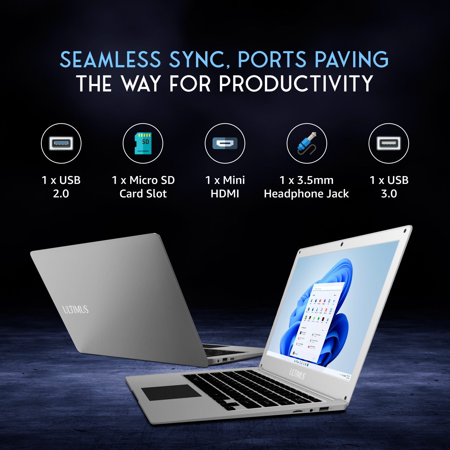 Image of Ultimus Pro Intel Celeron Dual Core N4020 - (4 GB /128 GB EMMC Storage /Windows 11 Home) NU14U3INC43BN CS Thin and Light Laptop