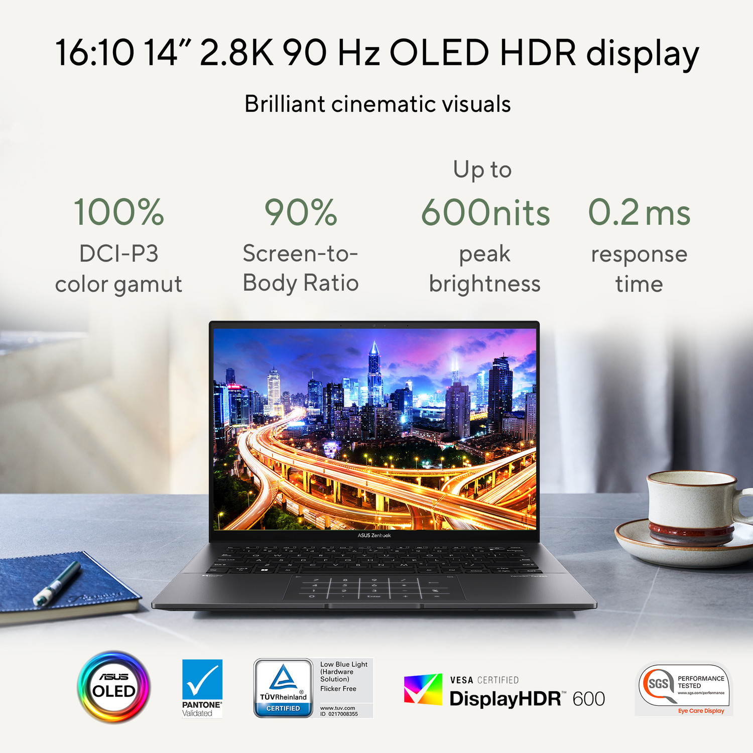 Image of ASUS Zenbook 14 OLED AMD Ryzen 7 Octa Core 7730U - (16 GB /512 GB SSD /Windows 11 Home) UM3402YA-KM741WS Thin and Light Laptop