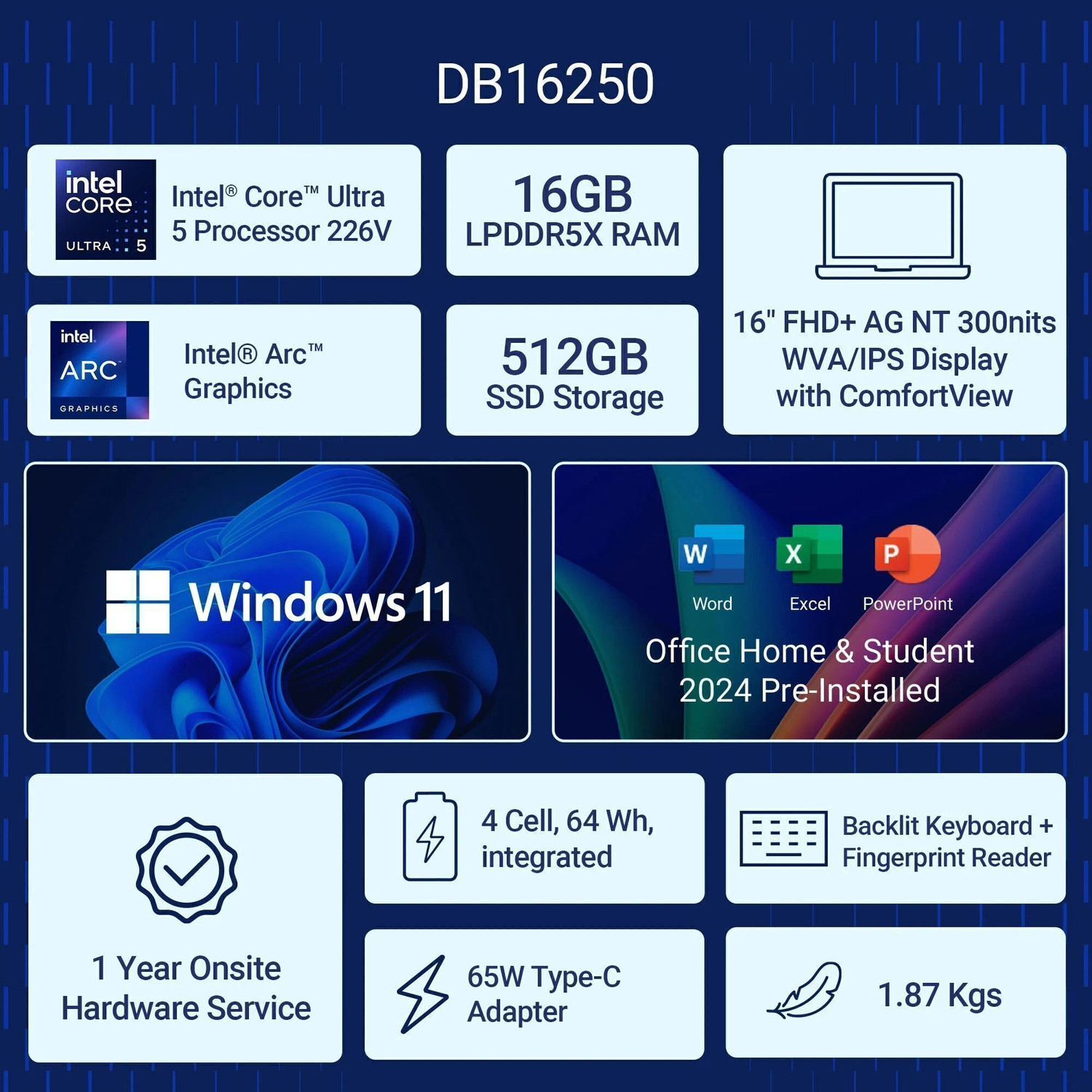 Image of DELL 16 Plus Next Gen AI PC Intel Core Ultra 5 226V - (16 GB /512 GB SSD /Windows 11 Home) DB16250 Thin and Light Laptop