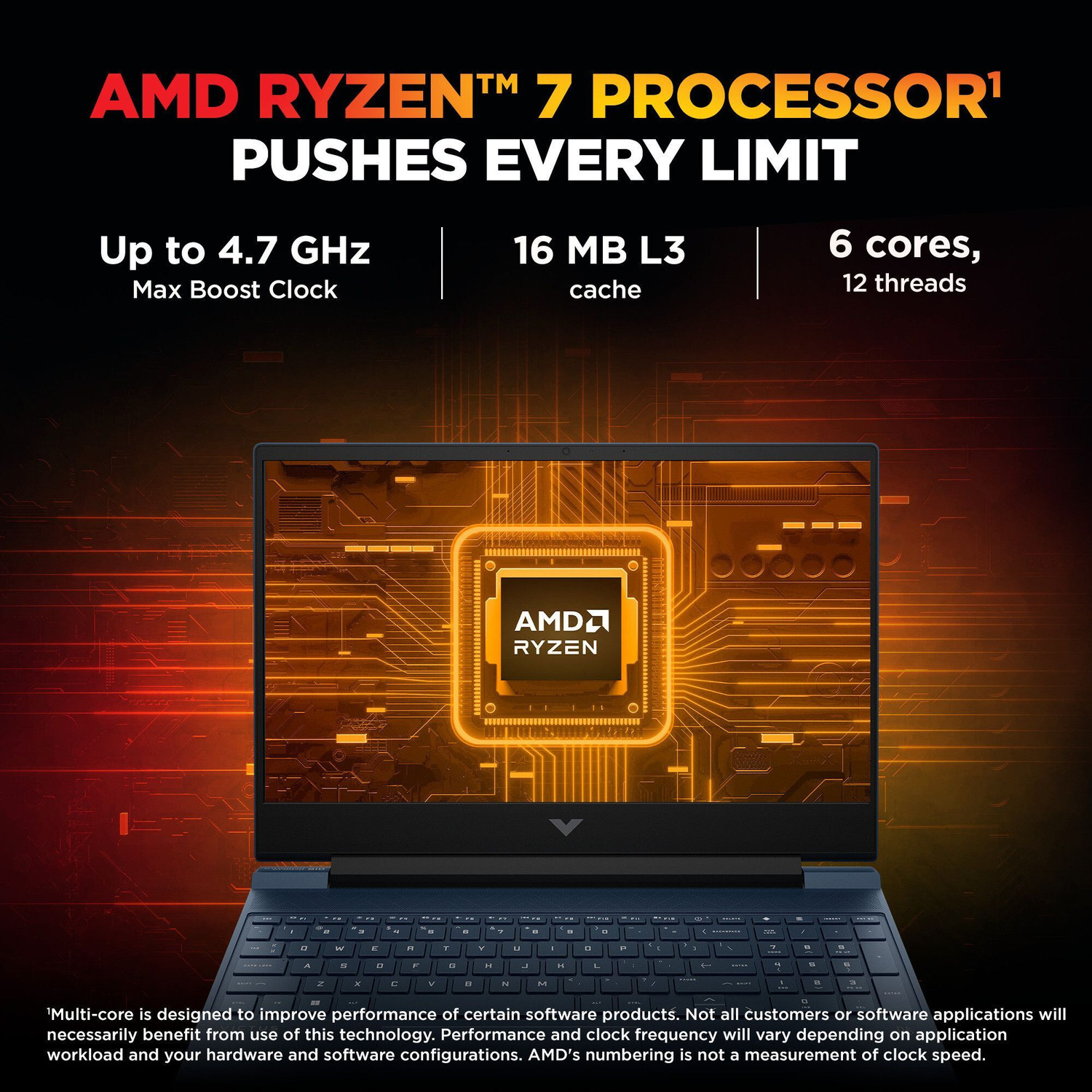 Image of HP Victus AMD Ryzen 7 Hexa Core 7445HS - (16 GB /512 GB SSD /Windows 11 Home /4 GB Graphics /NVIDIA GeForce RTX 2050) 15-fb3122AX Gaming Laptop