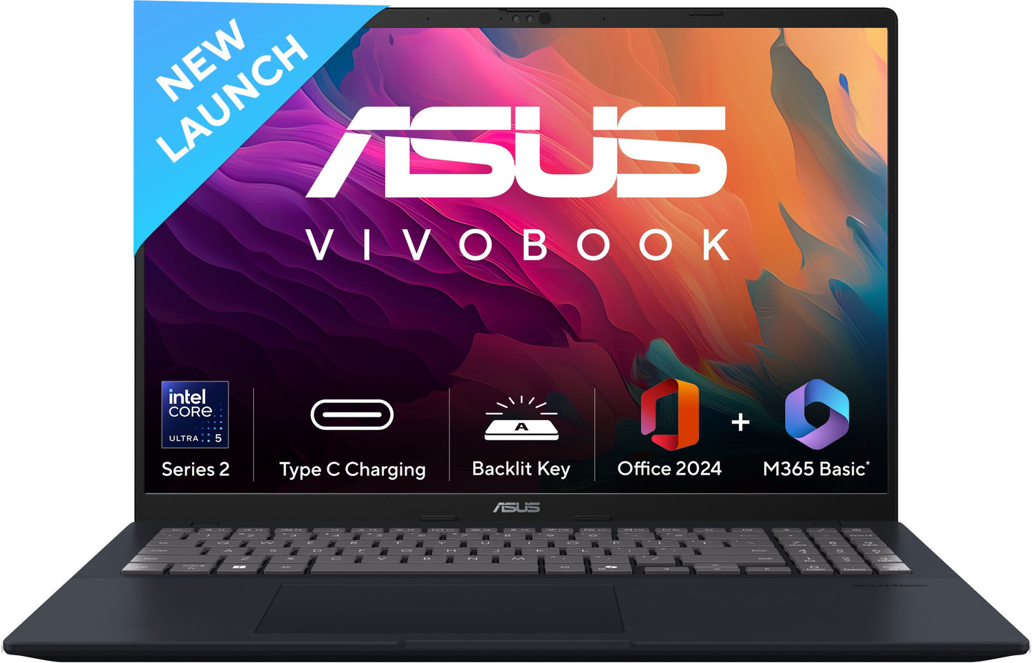 Image of ASUS Vivobook 16 (2025) with Office 2024 + M365 Basic, AI PC Intel Core Ultra 5 225H - (16 GB /512 GB SSD /Windows 11 Home) X1607CA-MB139WS Thin and Light Laptop