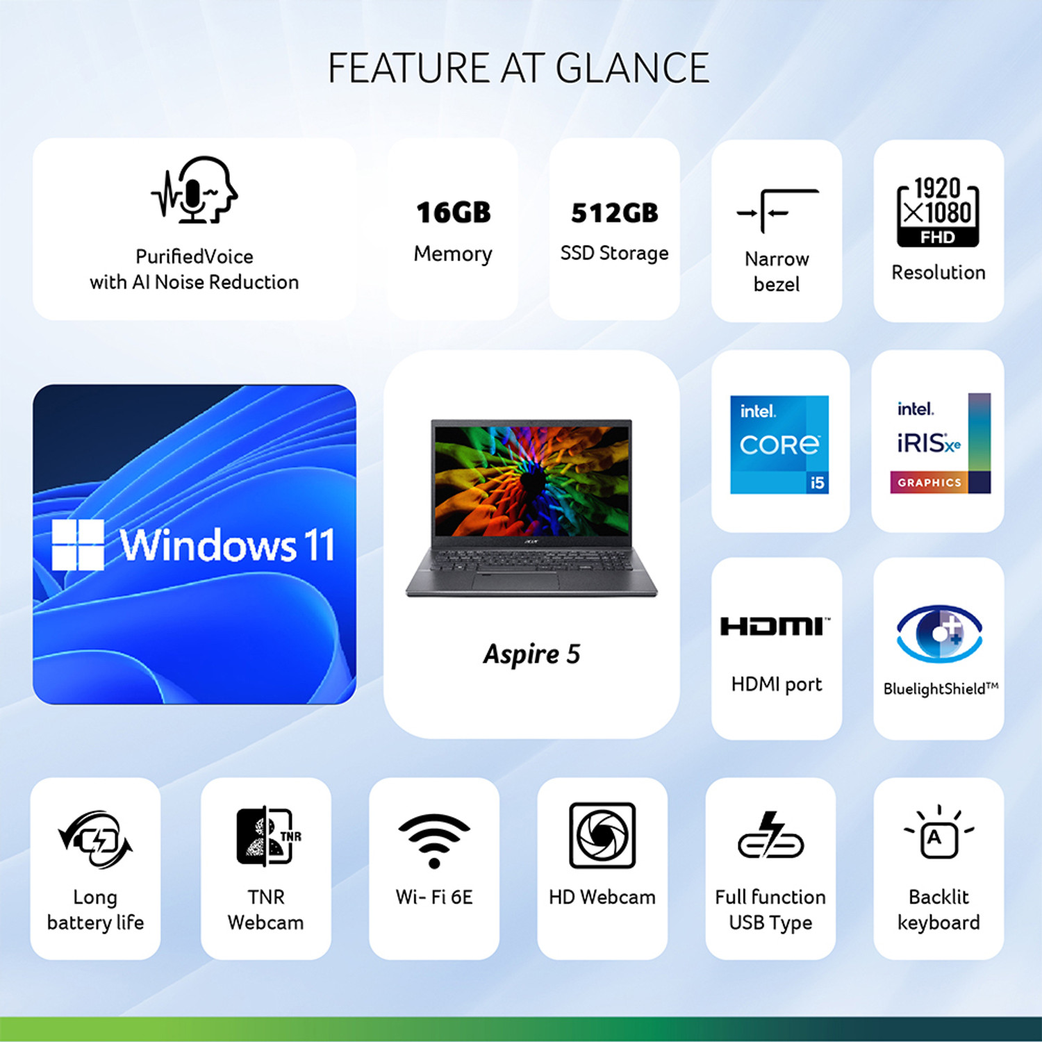 Image of Acer Aspire 5 Intel Core i5 12th Gen 1235U - (8 GB /512 GB SSD /Windows 11 Home) A515-57 Thin and Light Laptop
