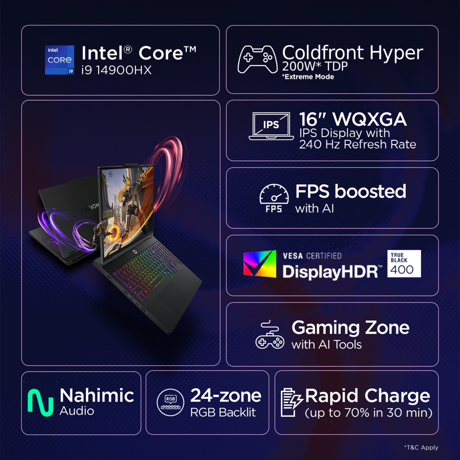 Image of Lenovo Legion Pro 5 WUXGA IPS Intel Core i9 14900HX - (32 GB /1 TB SSD /Windows 11 Home /8 GB Graphics /NVIDIA GeForce RTX 5070) Legion Pro 5 16IRX10 Gaming Laptop