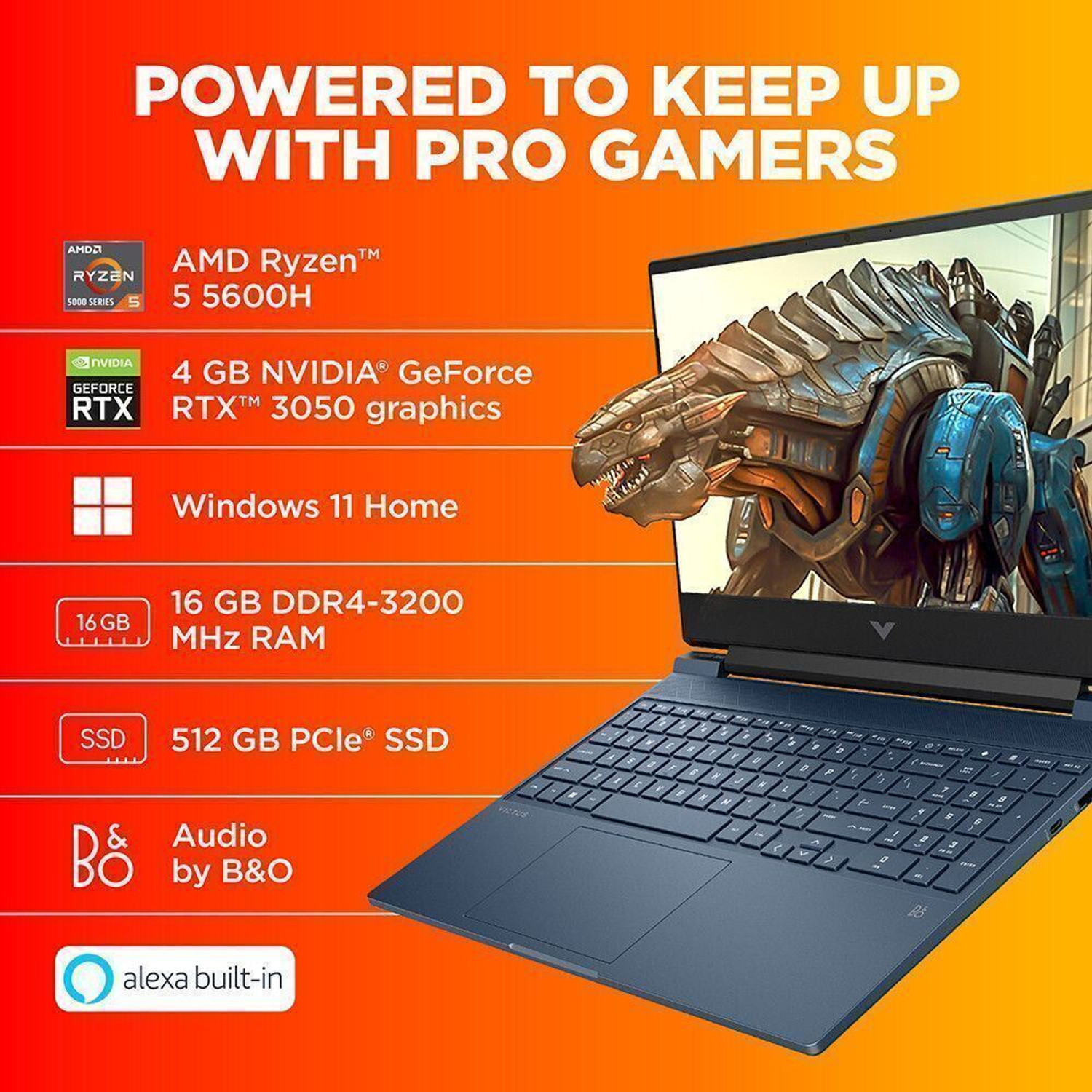 Image of HP Victus AMD Ryzen 5 Hexa Core 5600H - (8 GB /512 GB SSD /Windows 11 Home /4 GB Graphics /NVIDIA GeForce RTX 3050) 15-fb0135AX Gaming Laptop