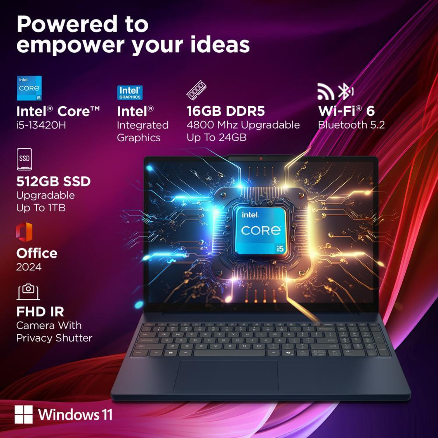 Image of Lenovo Intel Core i5 13th Gen 13420H - (16 GB /512 GB SSD /Windows 11 Home) IdeaPad Slim 3 15IRH10 Thin and Light Laptop