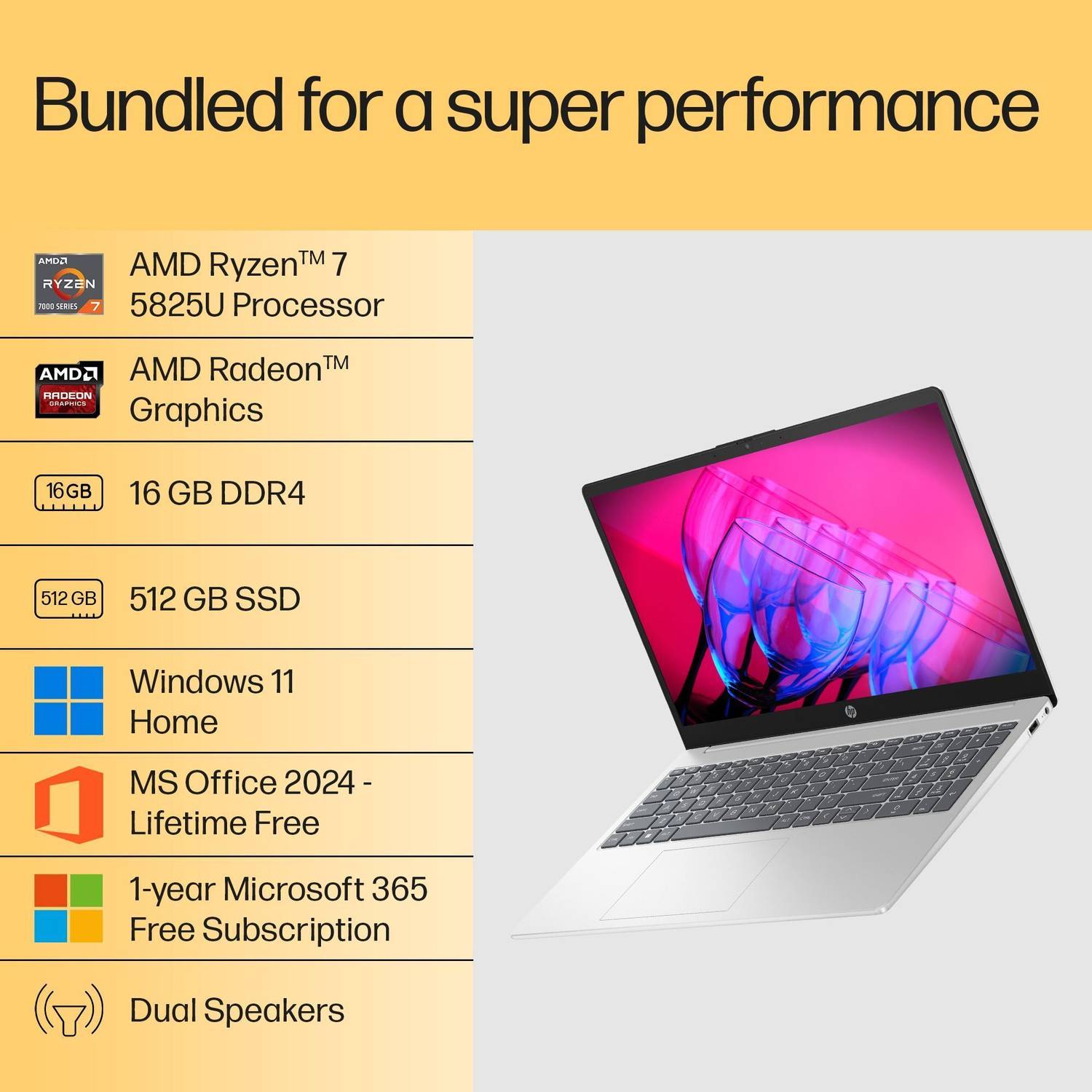 HP 15 with Backlit Keyboard & Office 2024 AMD Ryzen 7 Octa Core