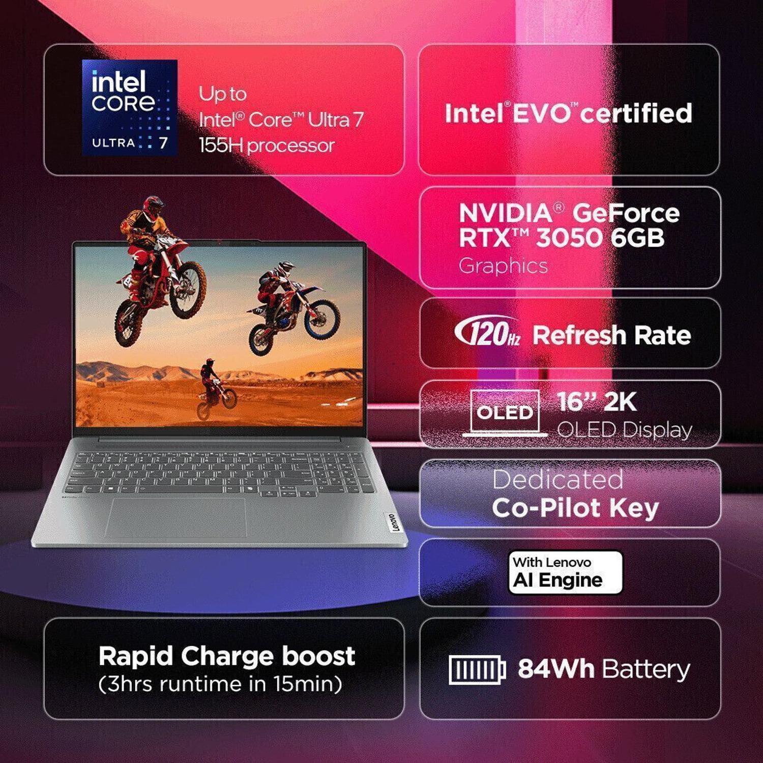Image of Lenovo IdeaPad Pro 5 2K OLED AI PC Intel Core Ultra 9 185H - (32 GB /1 TB SSD /Windows 11 Home /6 GB Graphics) 16IMH9 Thin and Light Laptop