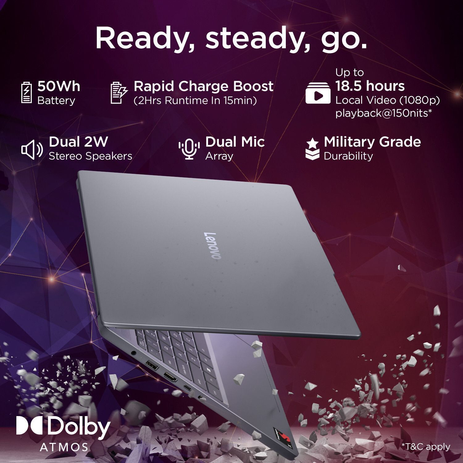Image of Lenovo Snapdragon X - (16 GB /512 GB SSD /Windows 11 Home) 15Q8X10 Thin and Light Laptop