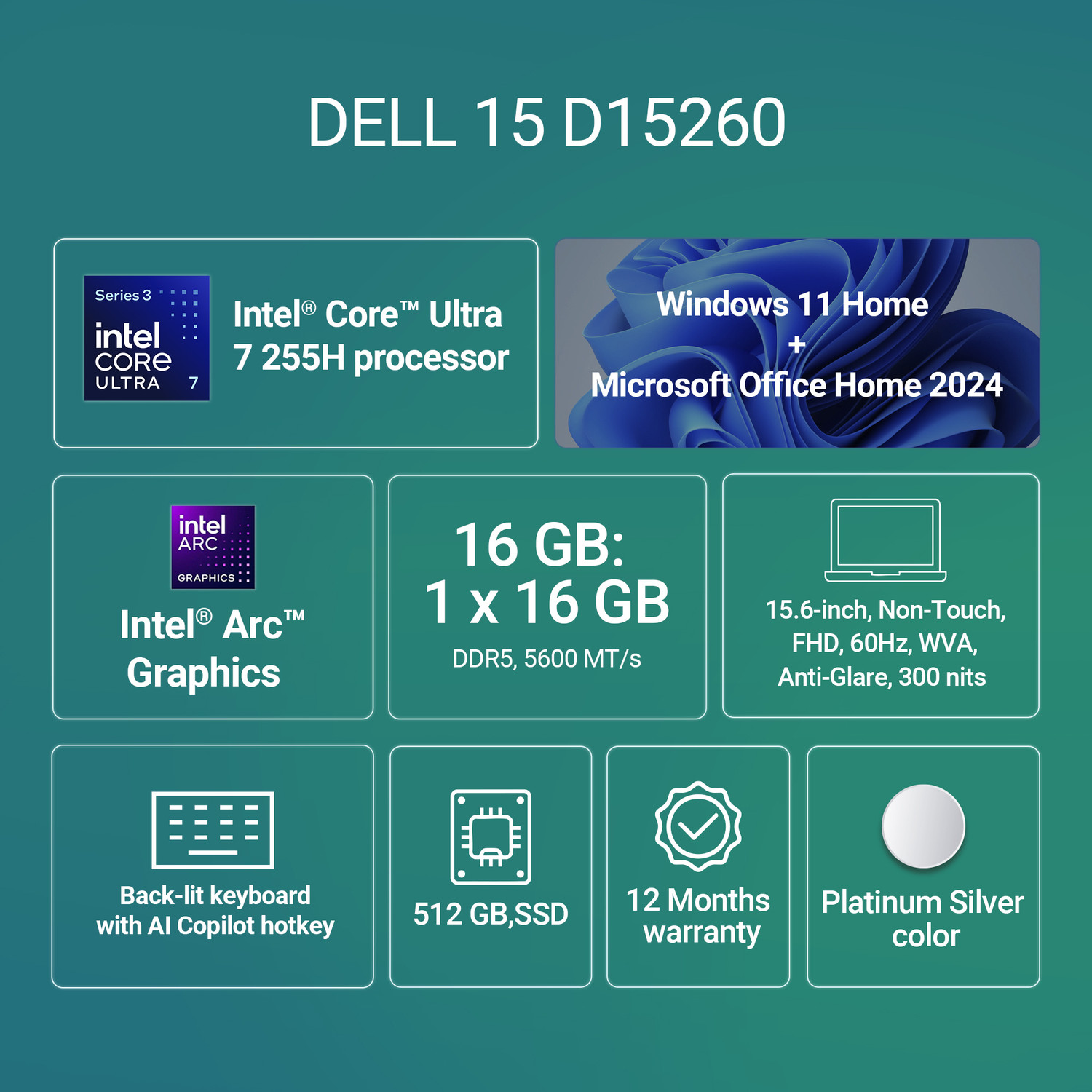 Image of DELL 15 (Previously Inspiron) AI Powered Intel Core Ultra 7 225H - (16 GB /512 GB SSD /Windows 11 Home) 15 Thin and Light Laptop